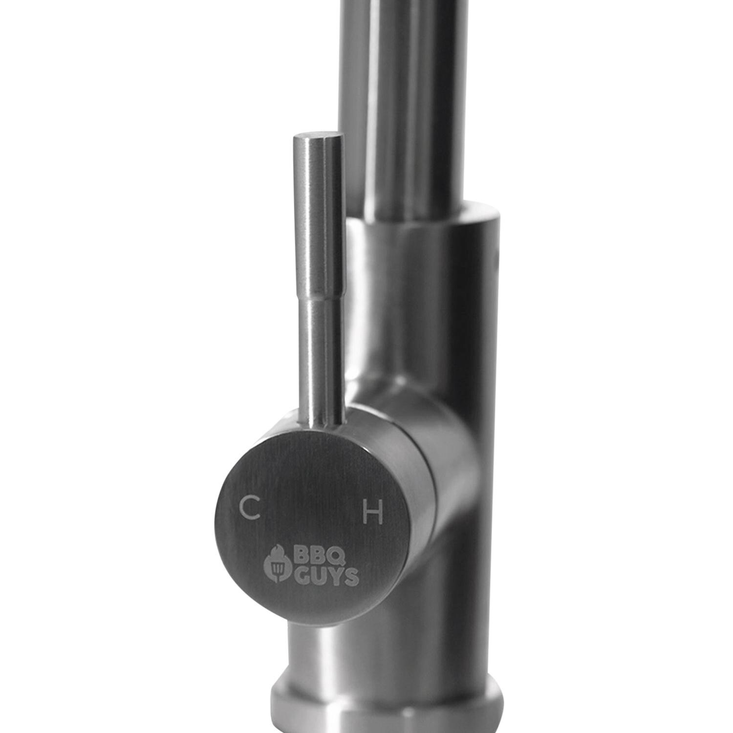 BBQGuys Signature BBQ-K163 Stainless Steel Outdoor Single Handle Pull-Down Gooseneck Hot/Cold Faucet - Handle thumbnail
