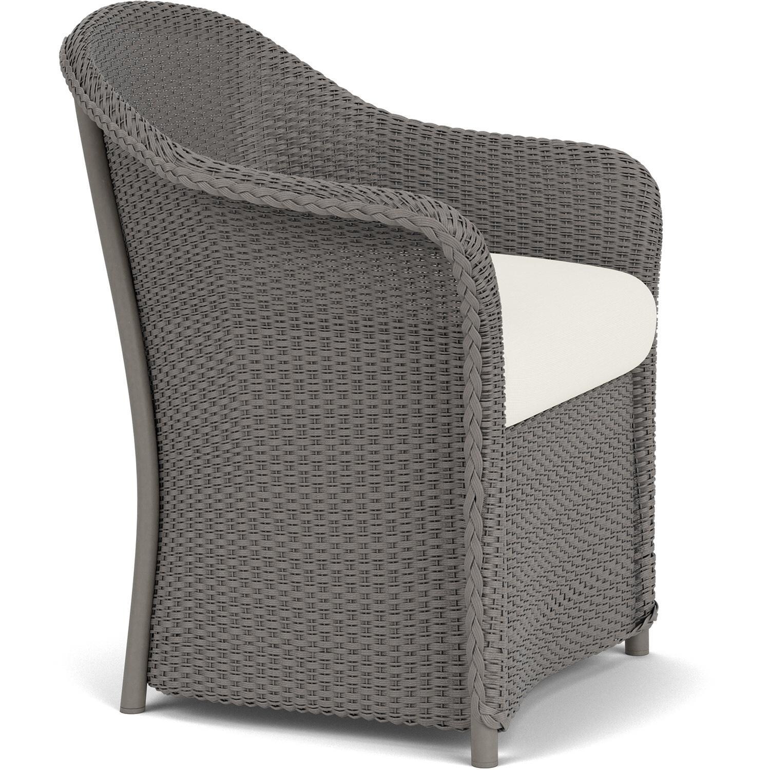 Lloyd Flanders Weekend Retreat Dining Armchair in Pewter Finish W/ Sailcloth Salt Fabric - Angled thumbnail