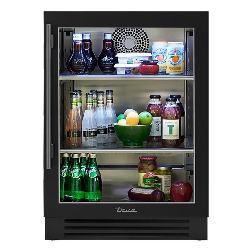 True 24 Inch 5.6 Cu. Ft. Right Hinge Glass Door Outdoor Refrigerator - Matte Black w/ Pewter Handles - TUR-24-R-OG-C~DSK-027-H05