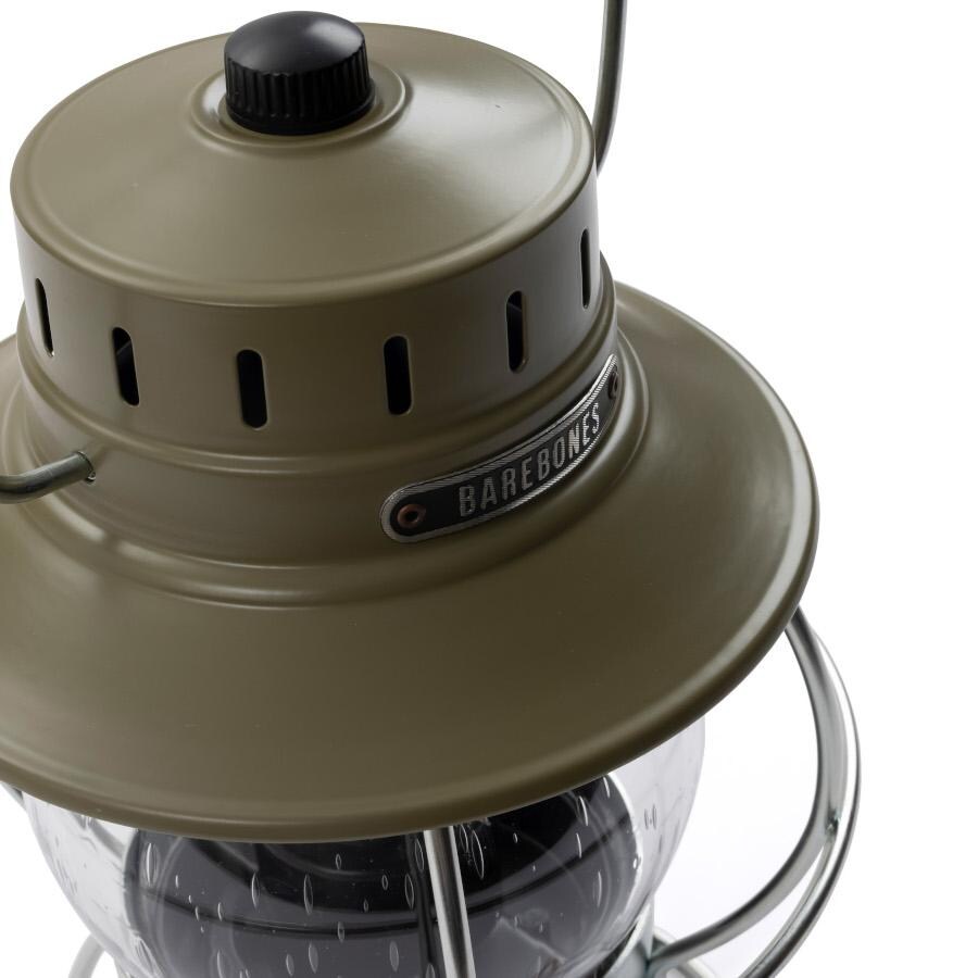 Barebones Living LIV-281 Railroad Lantern - Olive Drab - Flame Off Upper Details Angled thumbnail