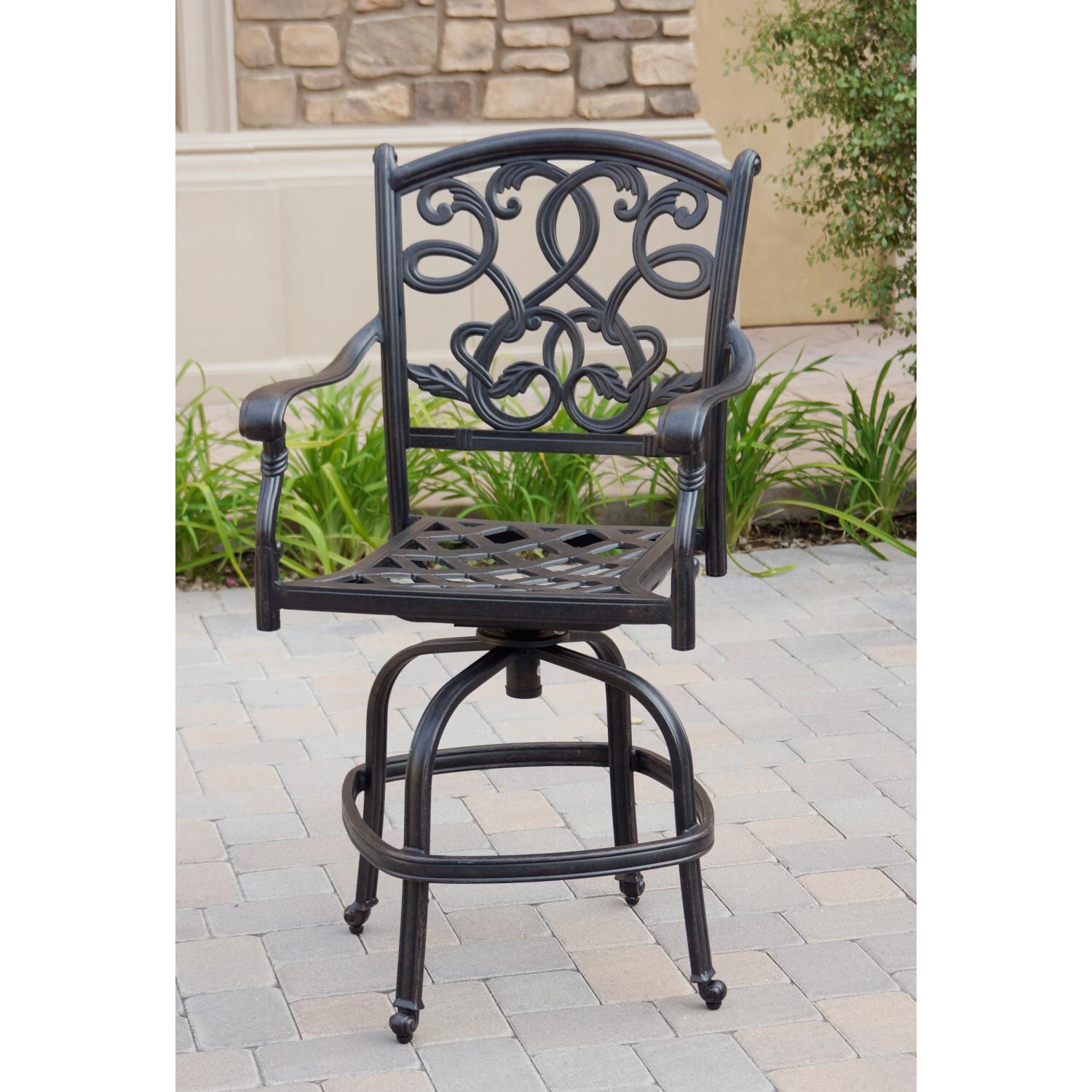 Darlee DL2052-5PC-60CB Santa Monica 5 Piece Cast Aluminum Patio Counter Height Armless Bar Set W/ 52 X 26 Inch Rectangular Table & Sesame Cushions - Counter Height Bar Stool Frame thumbnail