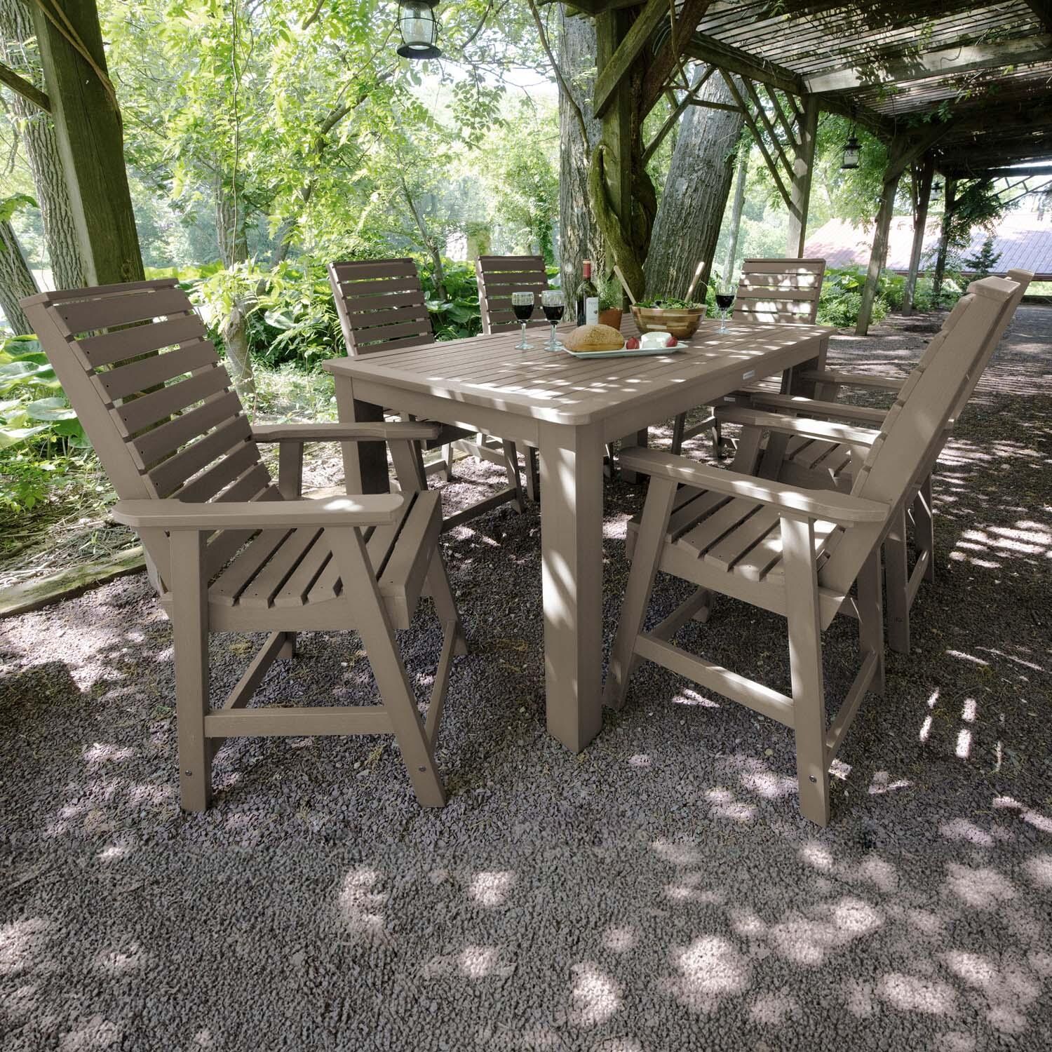 Elm Pointe 7 Pc Recycled Plastic Rectangular Counter Height Dining Set om Woodland Brown by Lakeview Outdoor Designs