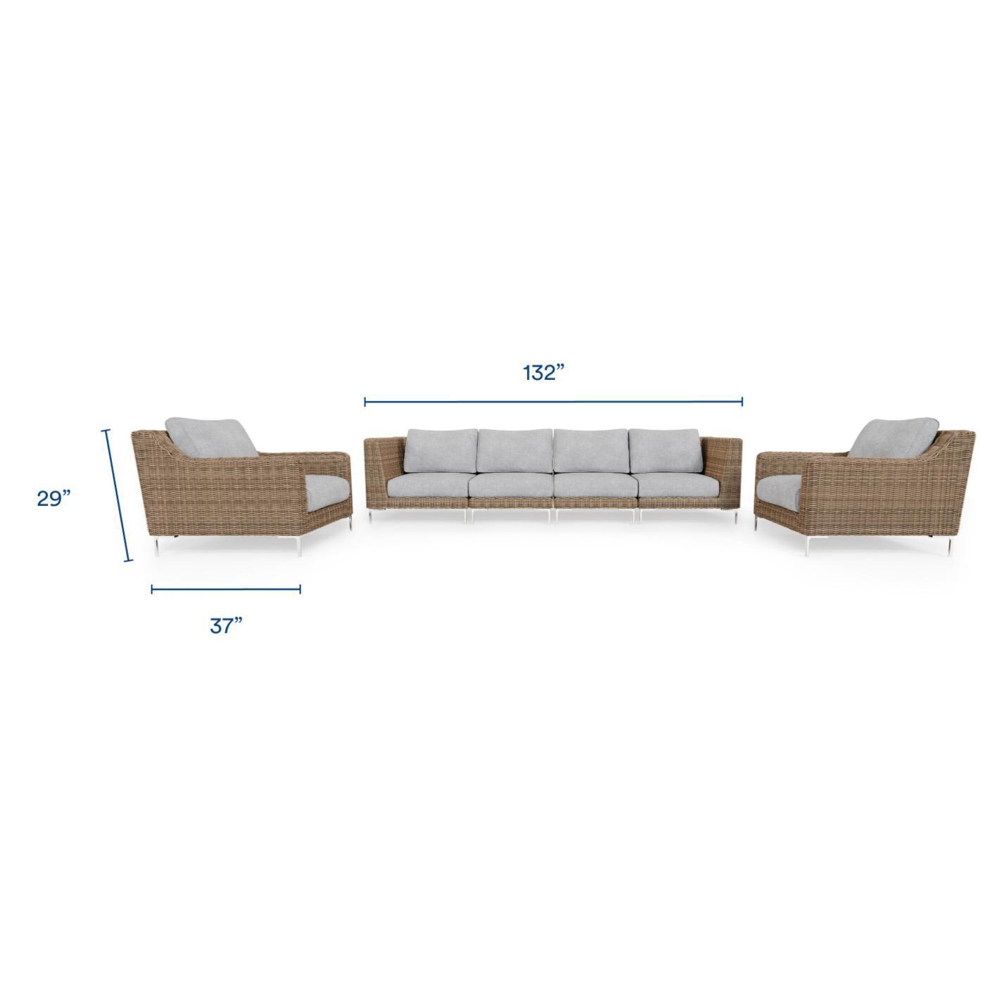 Outer PS-OUT-00142 Brown Wicker Outdoor Sofa w/ Armchairs - 6 Seat - Dimensions thumbnail