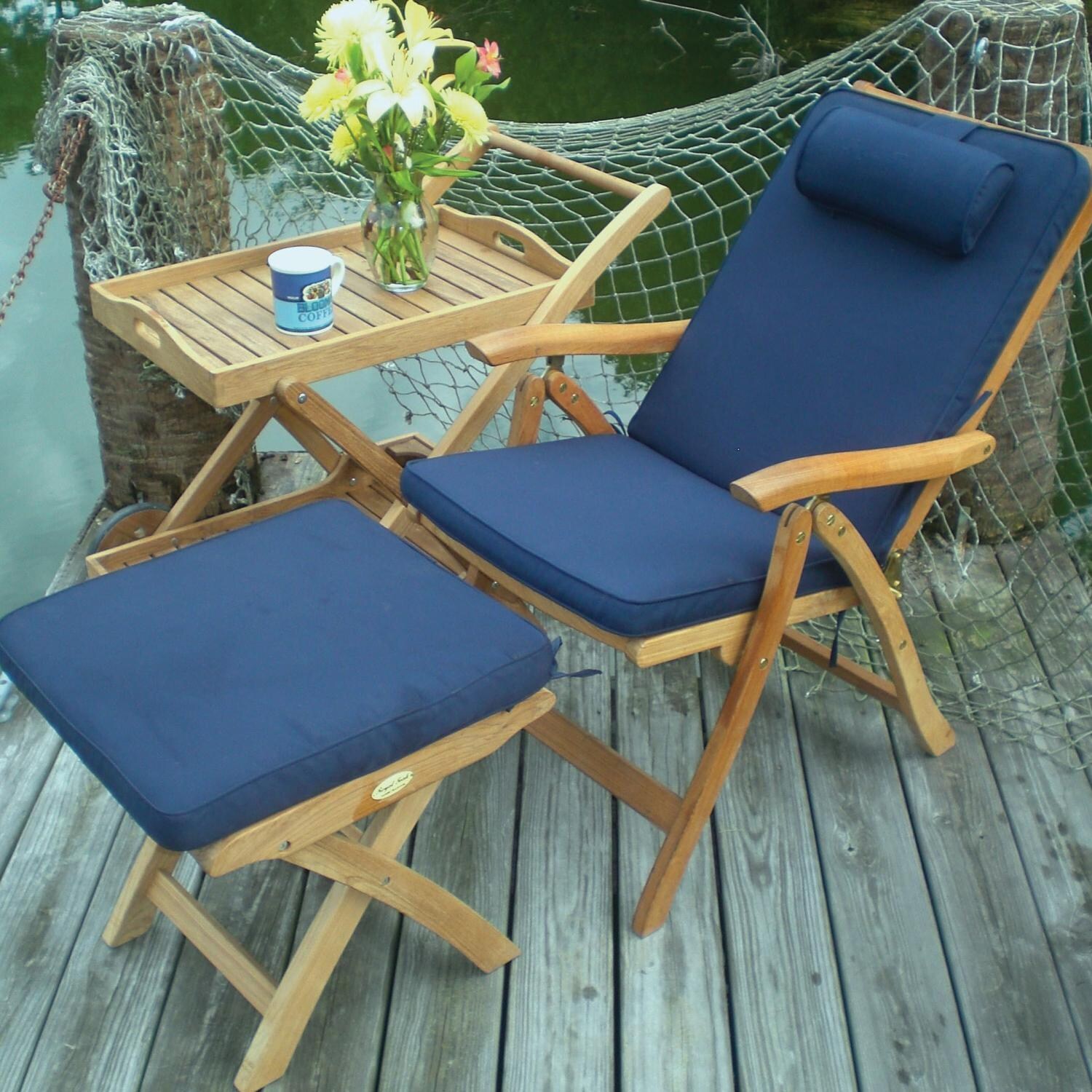 Estate 3 Pc Teak Seating Set in Canvas Navy by Royal Teak Collection