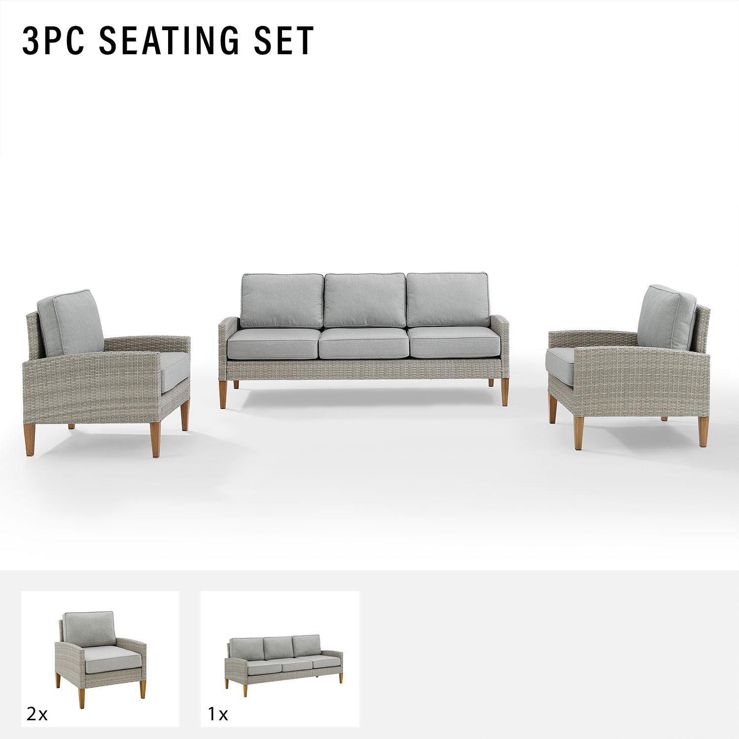 Ultimate Patio UP-92426GY-AC 3Pc Wicker Outdoor Sofa Patio Furniture Set in Acorn - Included in Set (Sofa & Two Club Chairs) - Diagram thumbnail