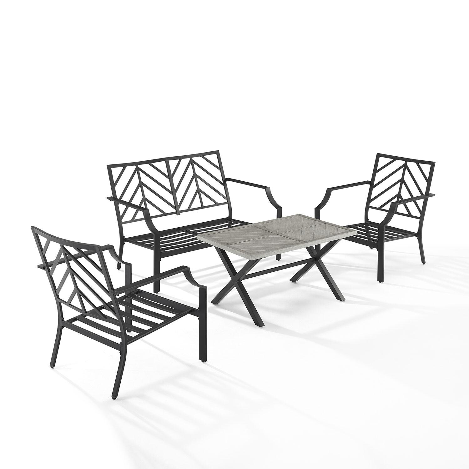 Classique Cove 4 Pc Steel Outdoor Loveseat Patio Furniture Set by Ultimate Patio - Cushions Removed - White Background thumbnail
