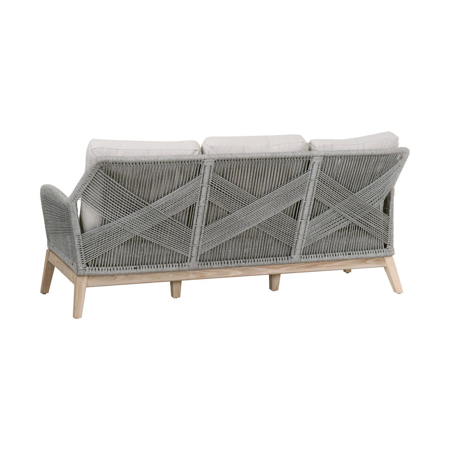 Lakeview Peninsula Way 3 Person Woven Rope Sofa in Platinum - Back Angle View thumbnail