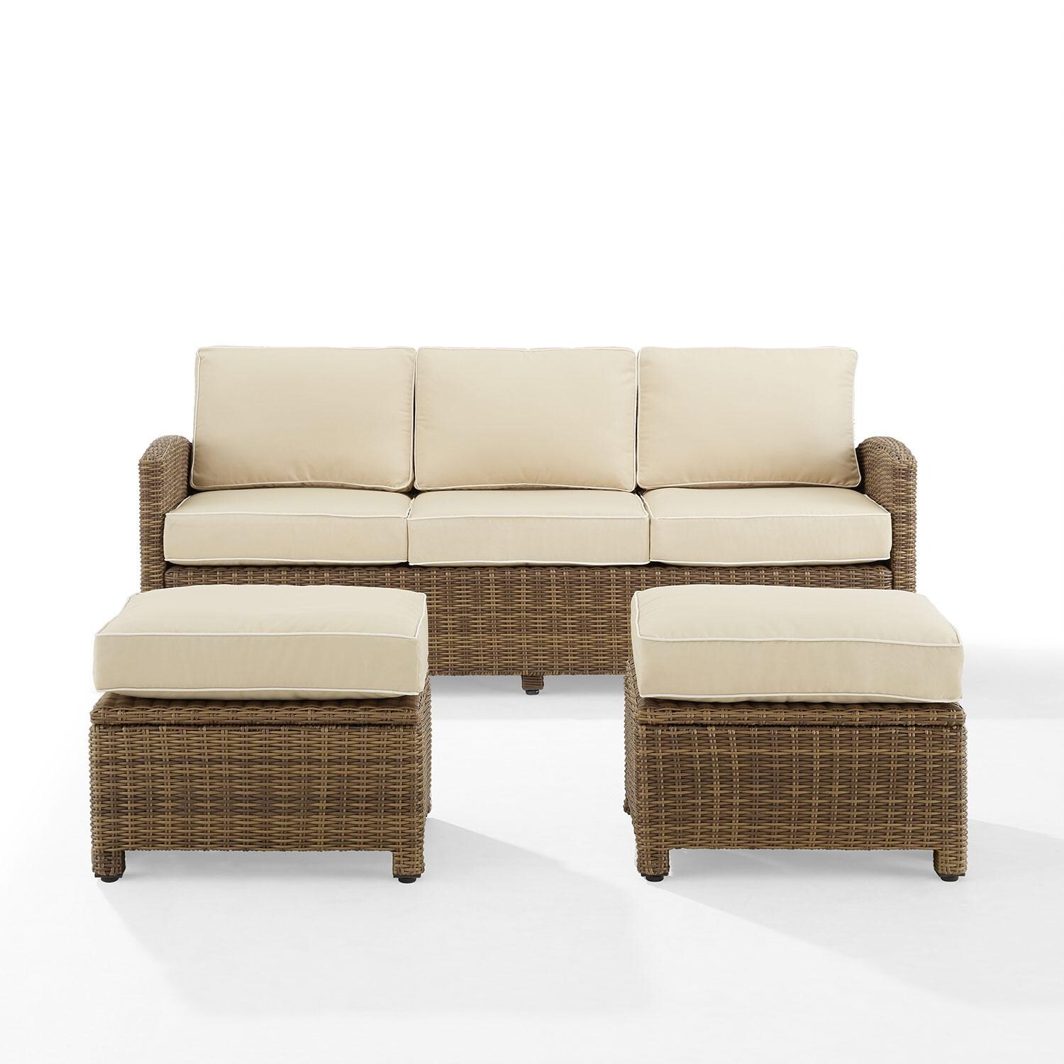 Ultimate Patio UP-92419WB-SA 3Pc Wicker Outdoor Sofa Patio Furniture Set in Sand - Front View - White Background thumbnail