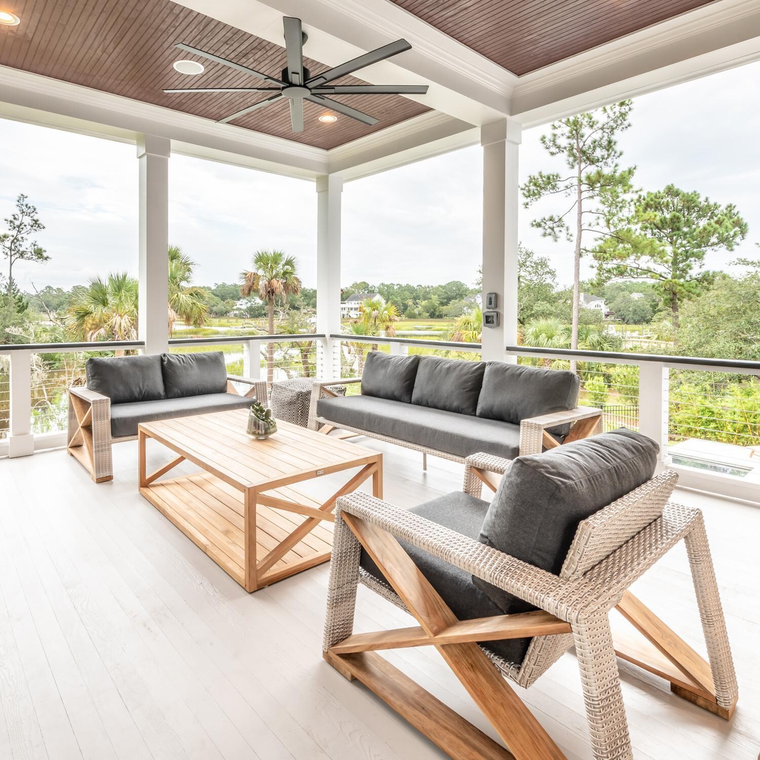 Teak + Table Caicos Sofa in Natural - Carbon Cushions Shown - Lifestyle thumbnail