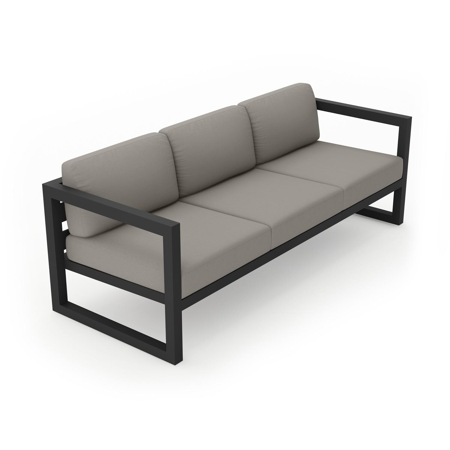 Lakeview  MSTYCV-BK-S-CC Misty Cove 3 Person Aluminum Sofa in Black w/Canvas Charcoal Cushions by Lakeview Outdoor Designs - Angled Front - White Background thumbnail