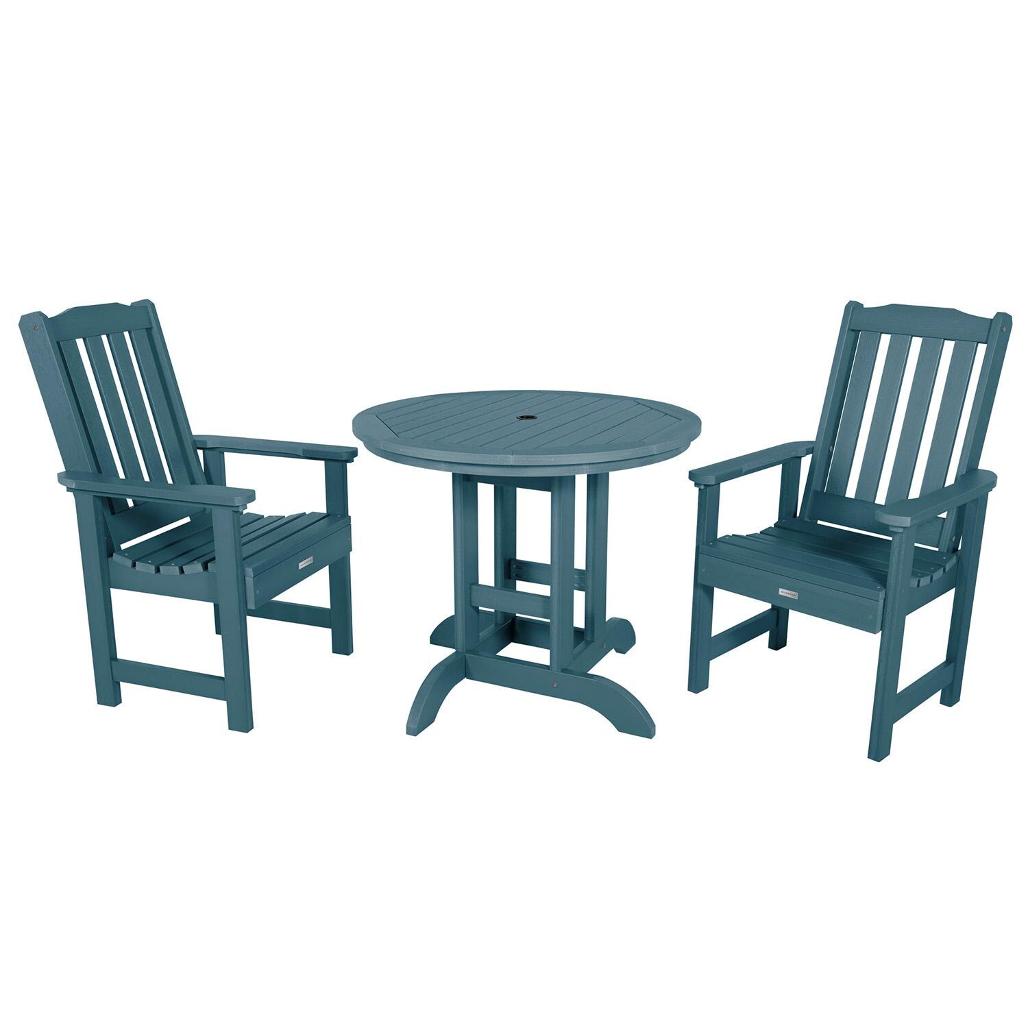 Hart Lane 3 Pc Recycled Plastic Round Dining Set in Nantucket Blue By Lakeview Outdoor Designs - White Background thumbnail