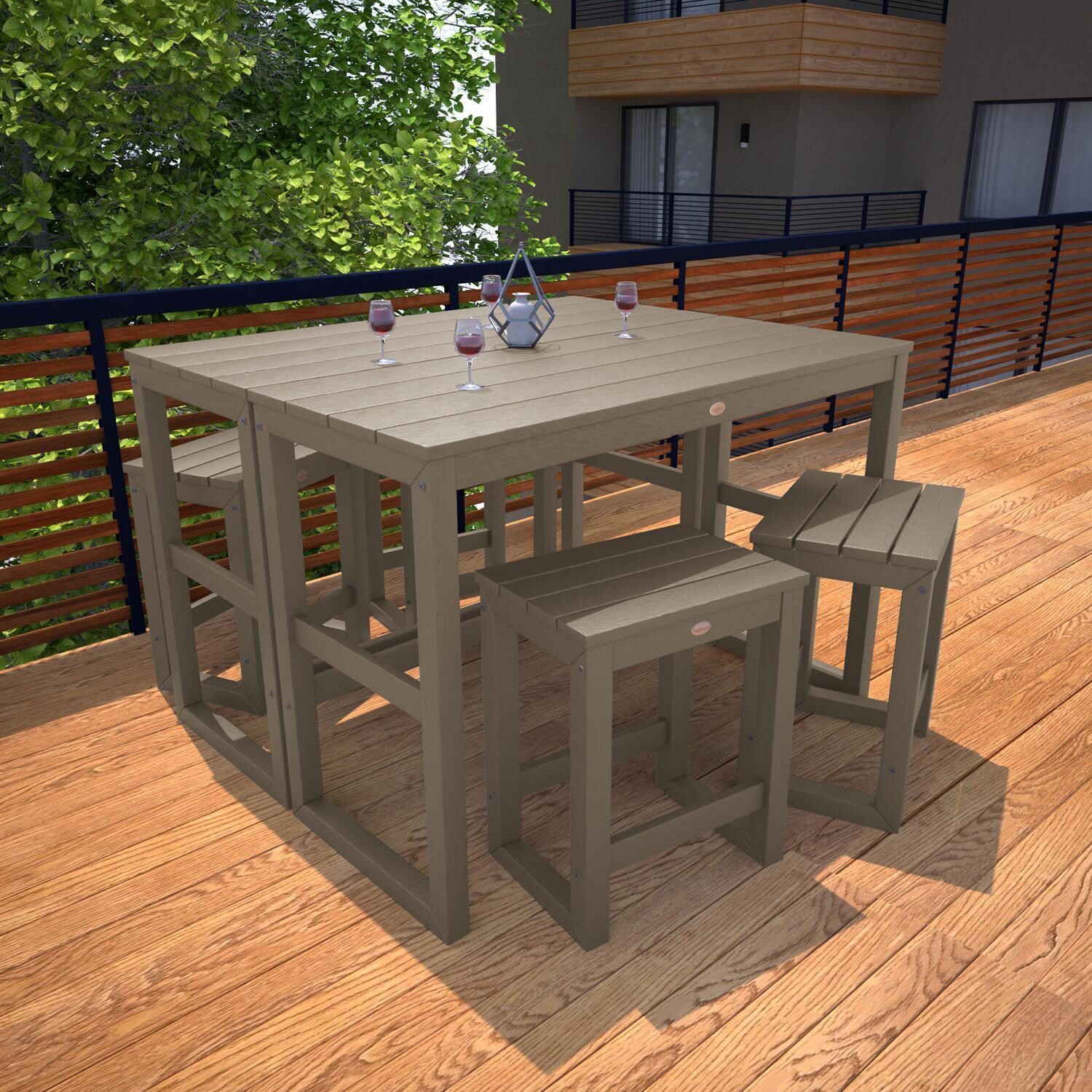 Lakeview Audubon 6 Pc Recycled Plastic Counter Height Balcony Dining Bar Set in Woodland Brown - On Patio - Square - Lifestyle thumbnail