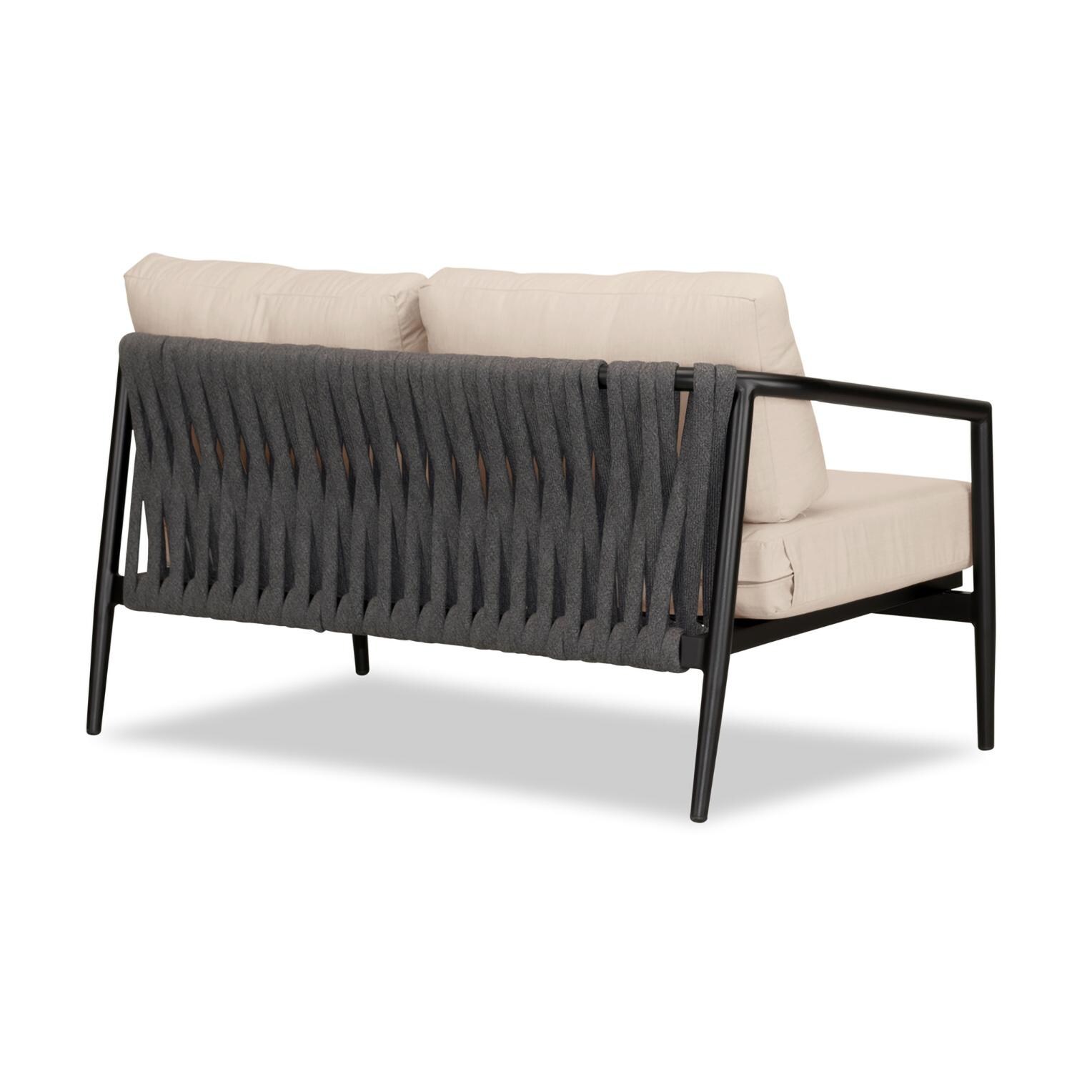 Lakeview Midnight Cove 2 Person Aluminum Loveseat in Black/Carbon/Canvas Flax - Back Right - White Background thumbnail