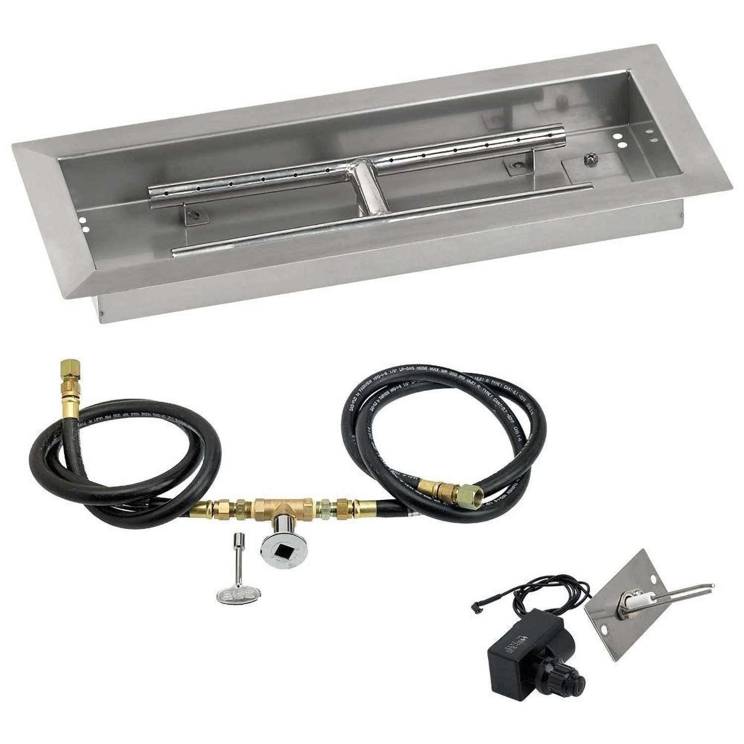 BBQGuys Signature 18 X 6 Inch Stainless Steel Rectangular Drop-In Fire Pit Pan with Spark Ignition Kit - Natural Gas - White Background thumbnail