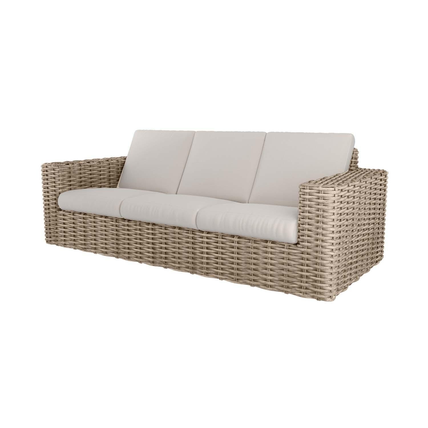 Mia 4 Person Wicker Sofa in Barley w/Natural White Cushions By Ebel - White Background thumbnail
