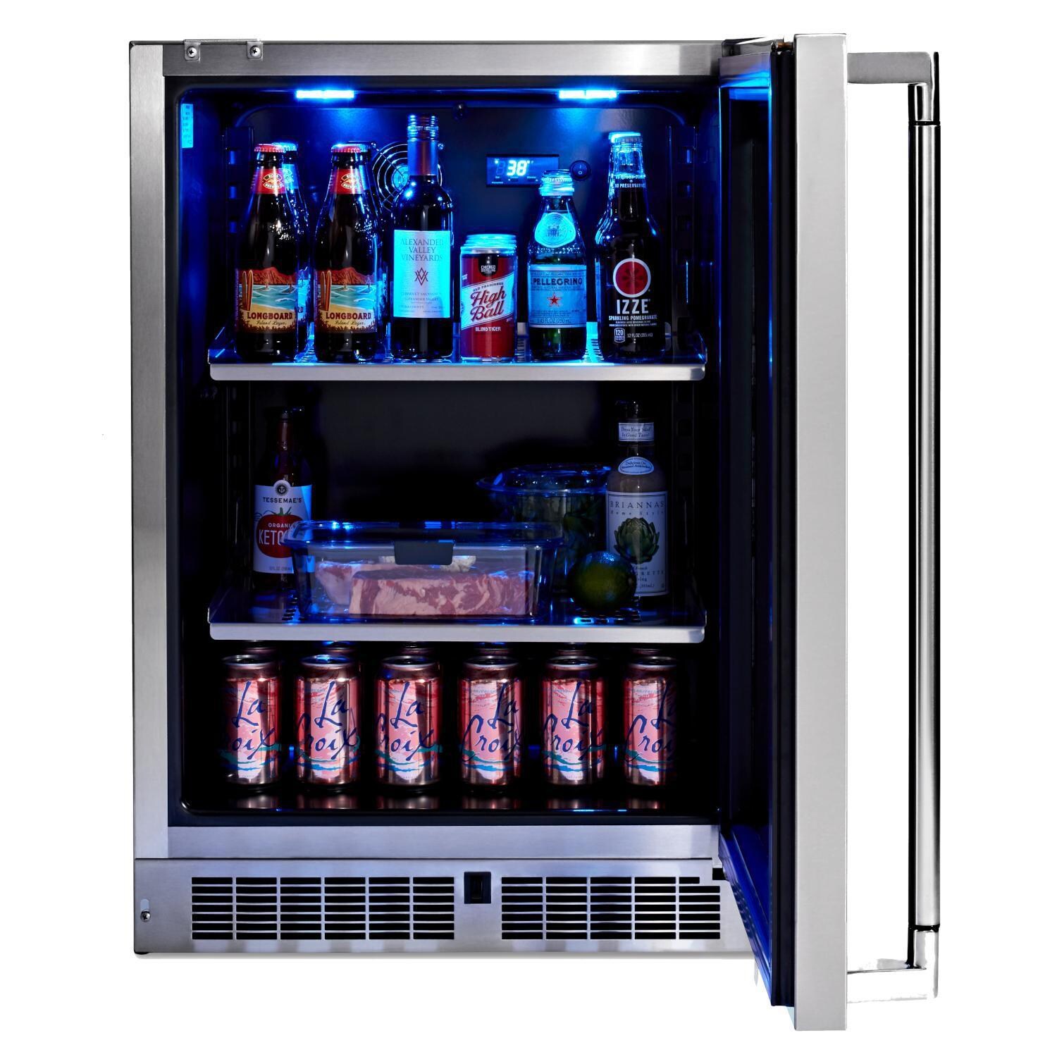 Lynx LN24REFGR 24-Inch 5.3 Cu. Ft. Right Hinge Outdoor Rated Compact Refrigerator - Open View - White Background thumbnail