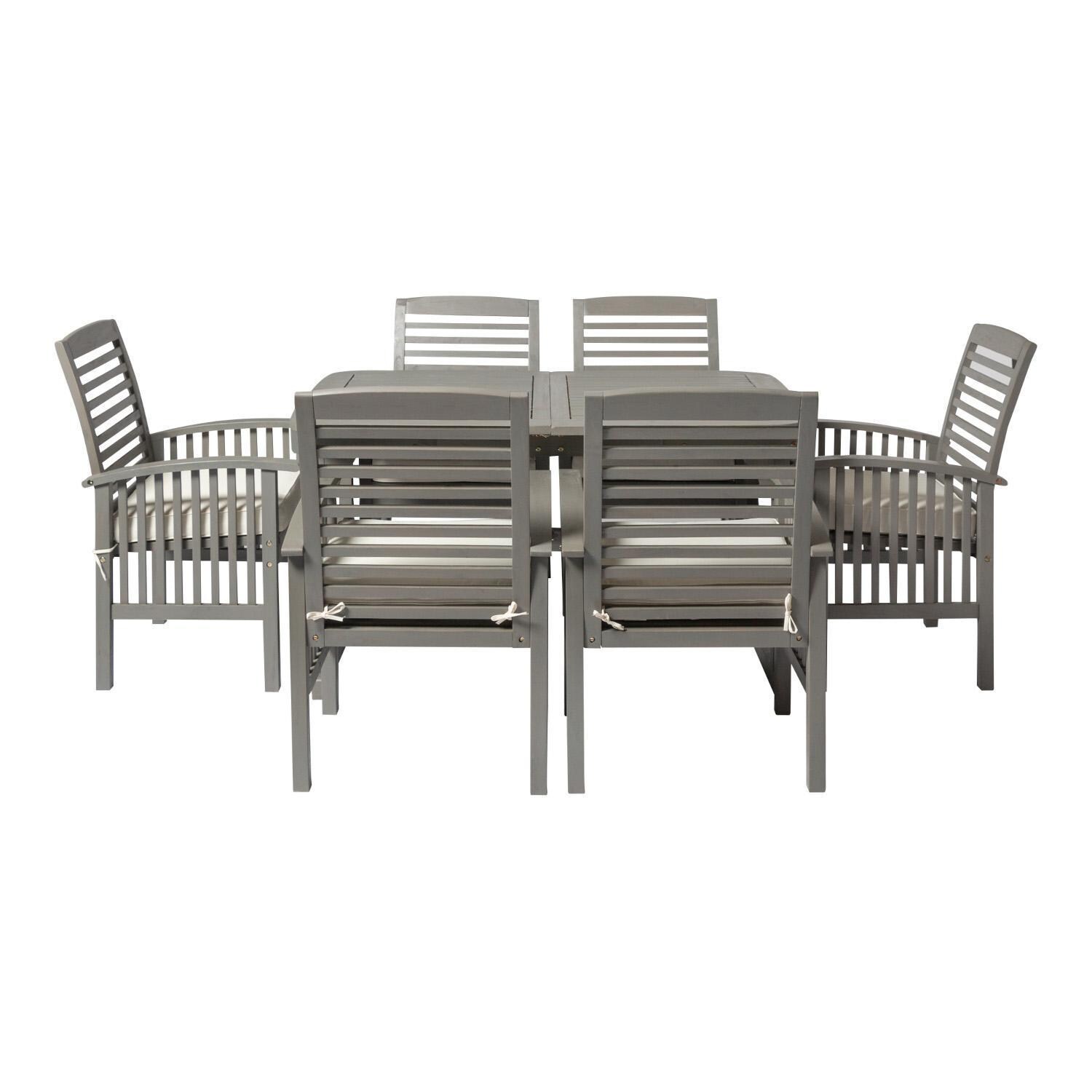 Ultimate Patio Cozy View 7 Piece Acacia Patio Dining Set W/ 55-79 X 35 Inch Extension Rectangular Table - Gray Wash - Front View thumbnail