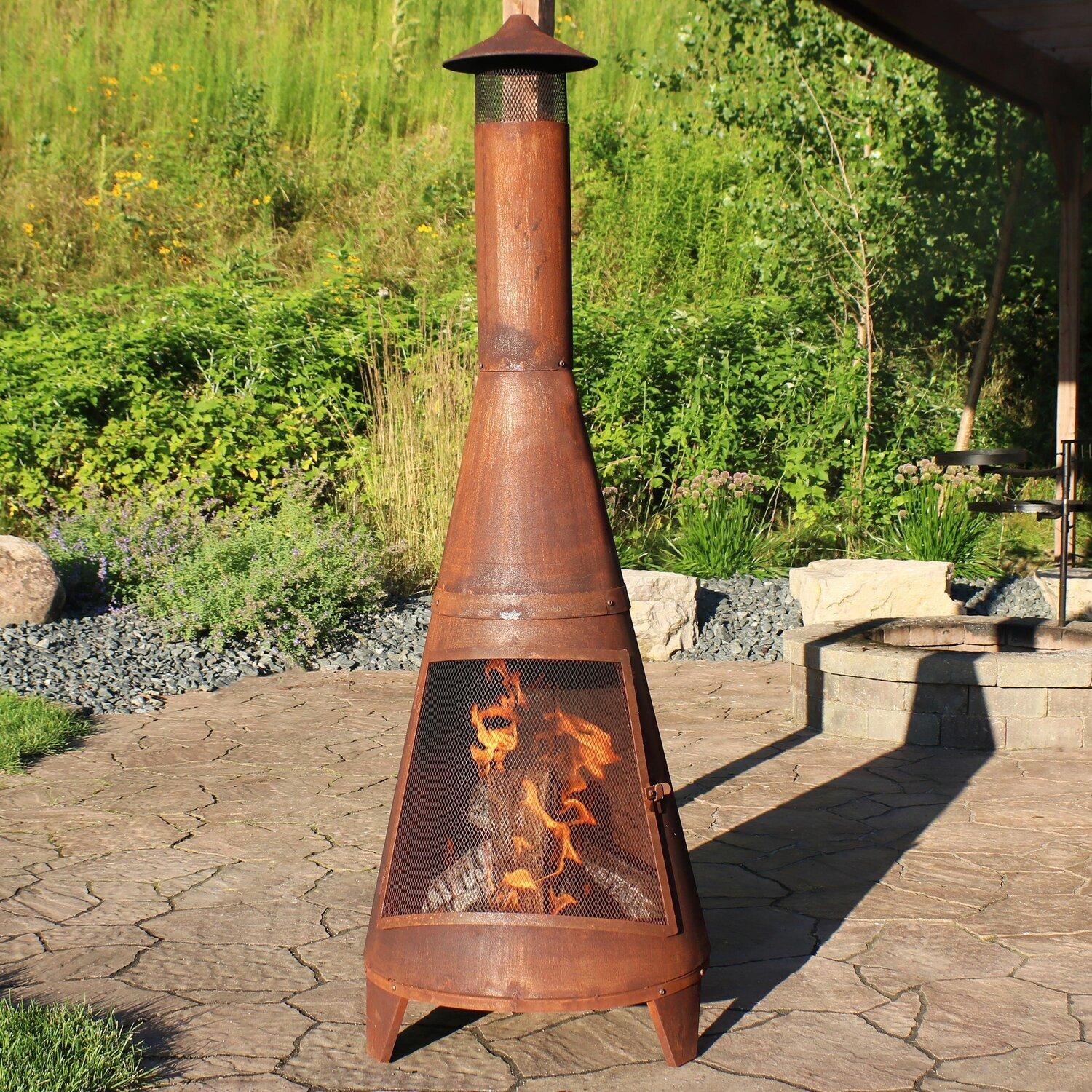 Ultimate Patio 70-Inch Rustic Steel Wood Burning Chiminea - Rust - Lifestyle thumbnail