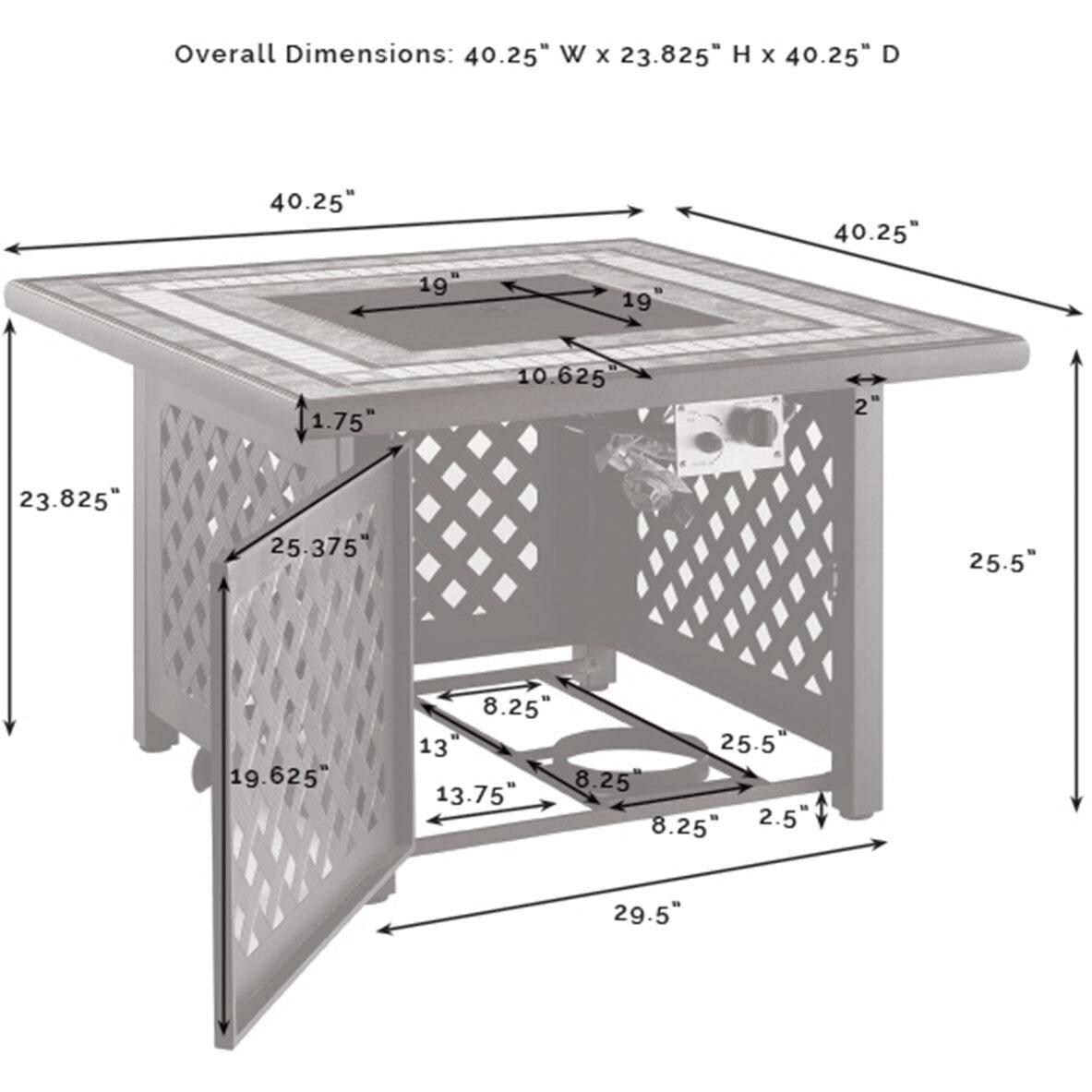 Ultimate Patio UP-92391-SA 5Pc Wicker Outdoor Sectional Set W/ Fire Table in Sand - Fire Table Dimensions - Diagram thumbnail
