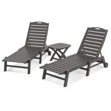 Nautical 3 Piece Slate Gray Recycled Plastic Wood Patio Chaise Lounge Set By POLYWOOD