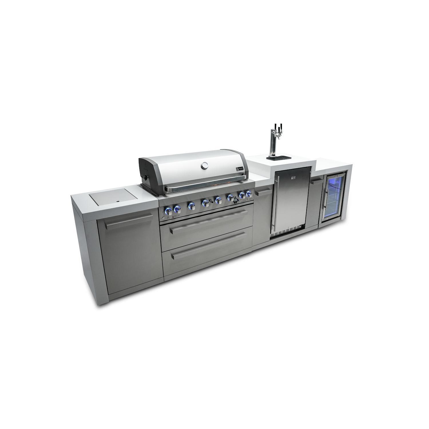 Mont Alpi Deluxe Series 12 Ft Natural Gas Outdoor Kitchen Island w/ Side Burner, Fridge, & Kegerator (Ships Propane w/ Conversion Kit) - MAi805-DKEGFC