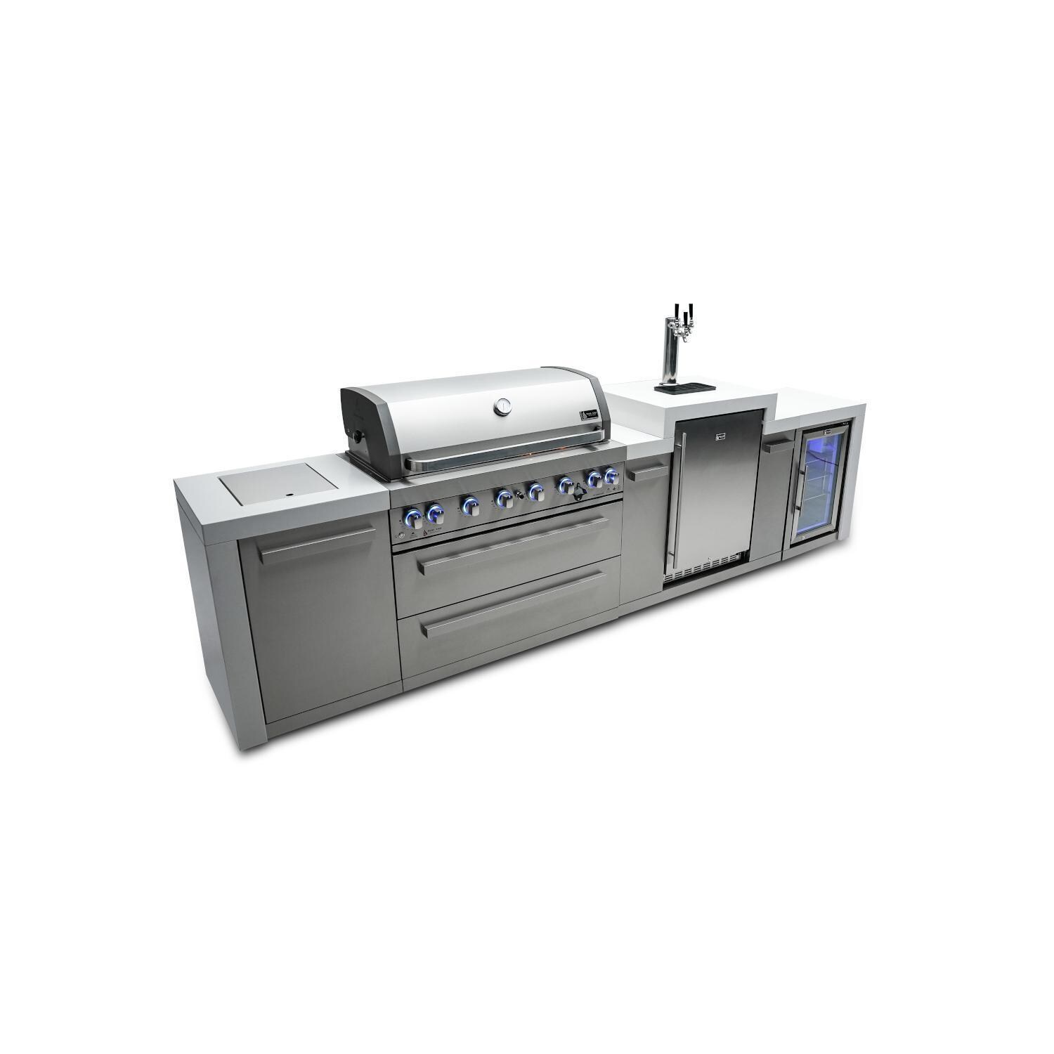 Mont Alpi Deluxe Series 12 Ft Natural Gas Outdoor Kitchen Island w/ Side Burner, Fridge, & Kegerator (Ships Propane w/ Conversion Kit) - MAi805-DKEGFC
