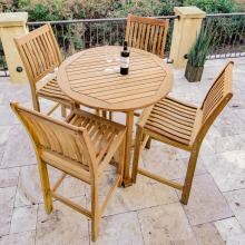 Compass Teak 5 Piece Patio Bar Set W/ 39 Inch Round Table By Royal Teak Collection image