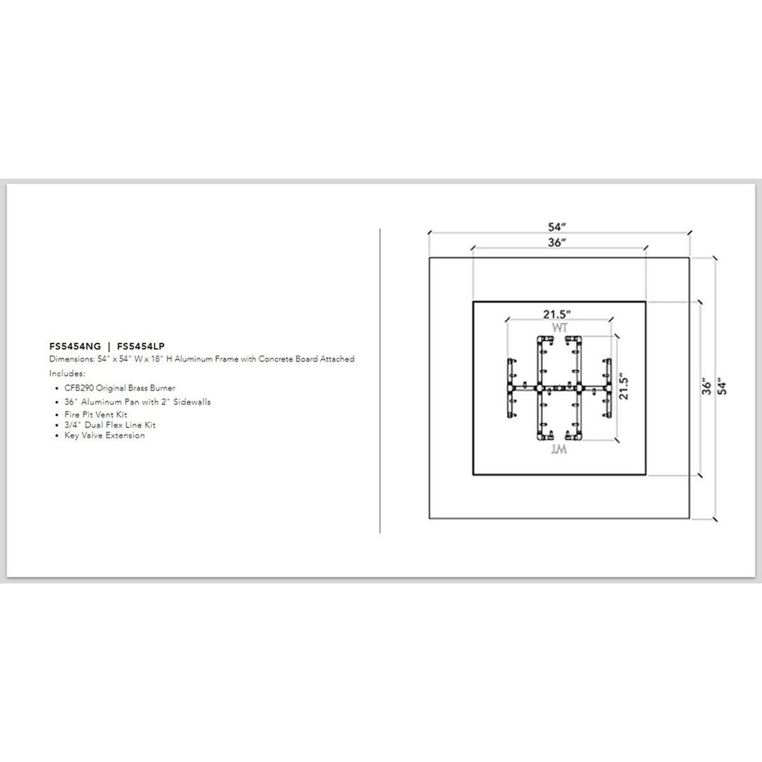 Warming Trends FS5454 Square 54 Inch Natural Gas Ready To Finish Fire Pit Kit - Measurements thumbnail
