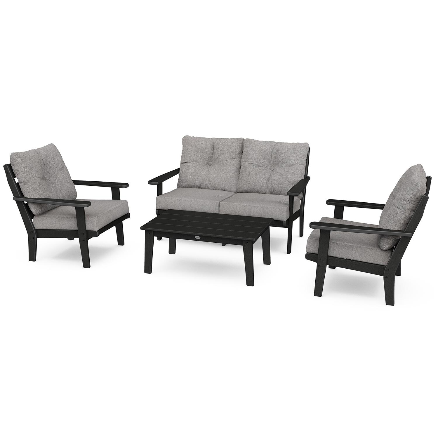 POLYWOOD PWS520-2-BL145980 Lakeside 4-Piece Deep Seating Set - Black / Grey Mist thumbnail