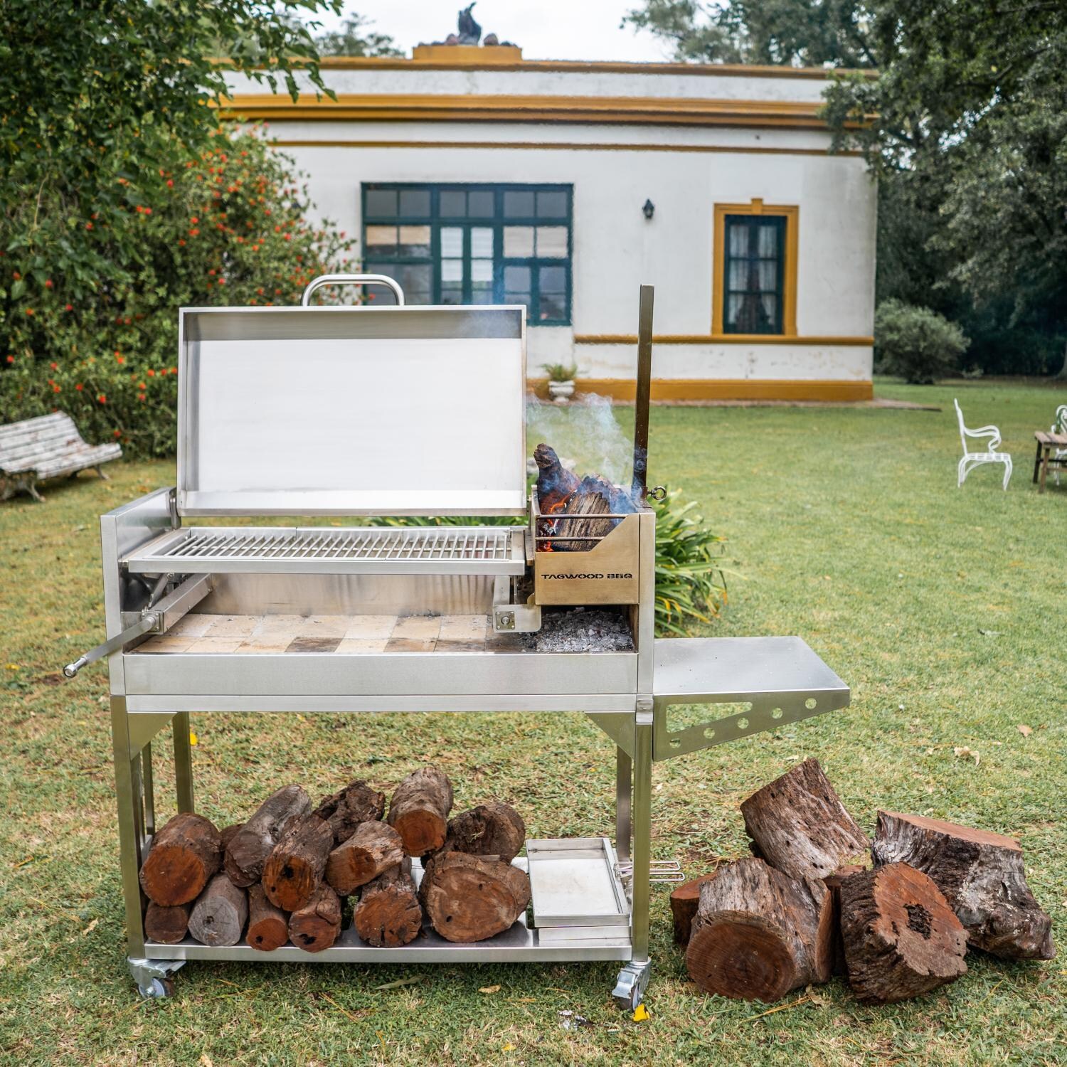 Tagwood BBQ Fully Assembled Argentine Santa Maria Wood Fire & Charcoal Grill with Top Lid - BBQ01SSF