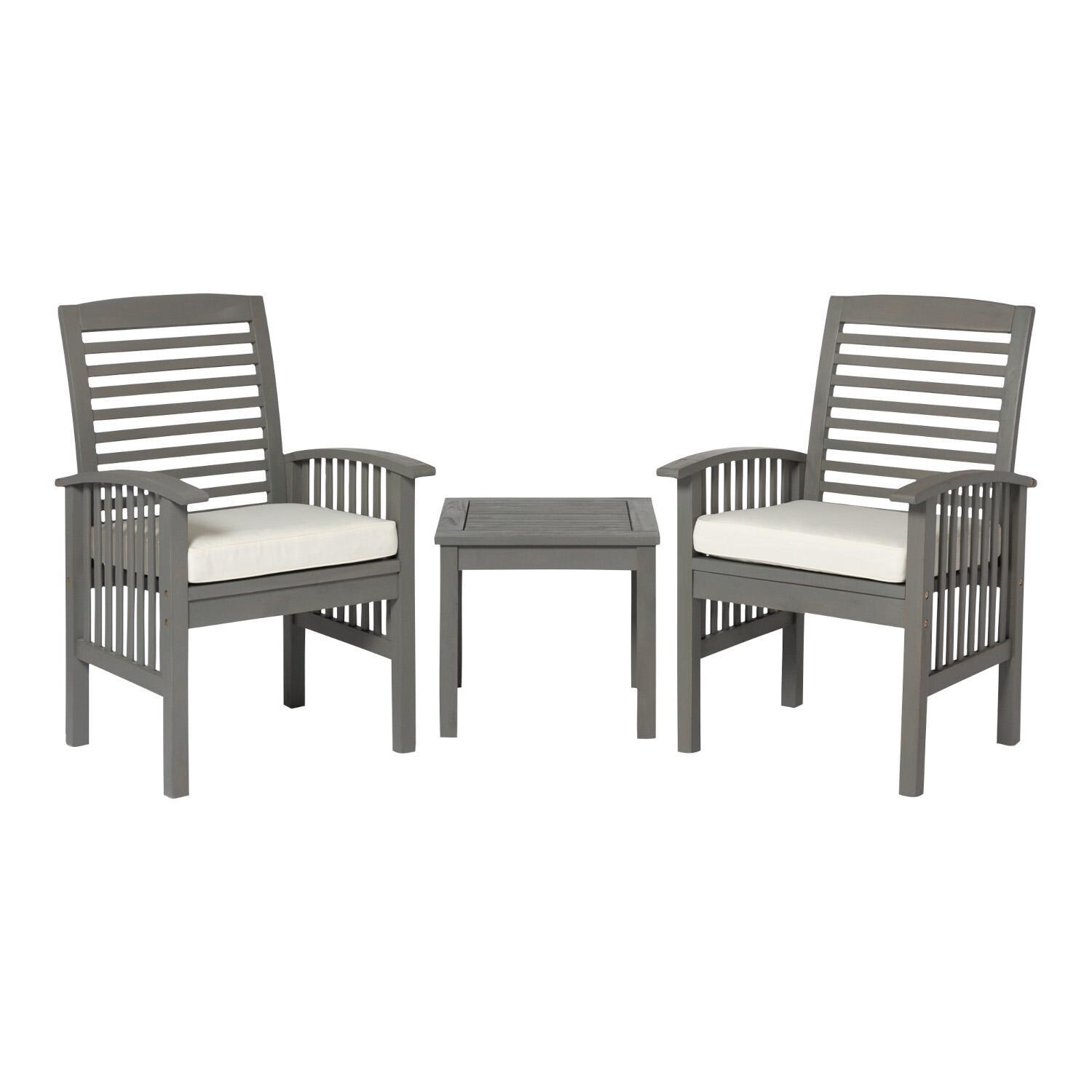 Ultimate Patio 3 Piece Acacia Seating Set W/ 20 Inch Square End Table - Gray Wash - Front View thumbnail