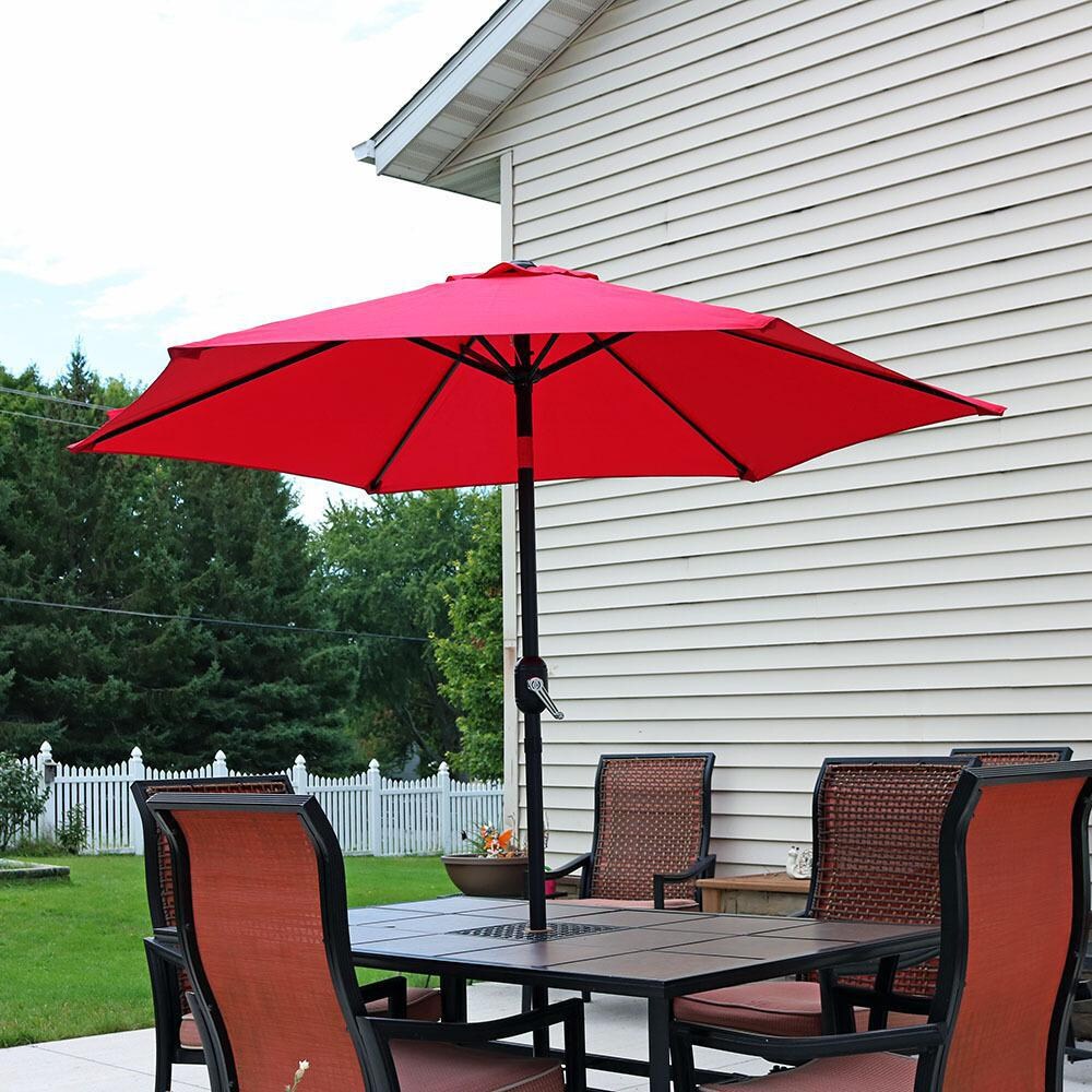 Ultimate Patio 7.5 Ft. Octagonal Aluminum Patio Umbrella W/ Crank & Tilt - Red - Lifestyle View thumbnail