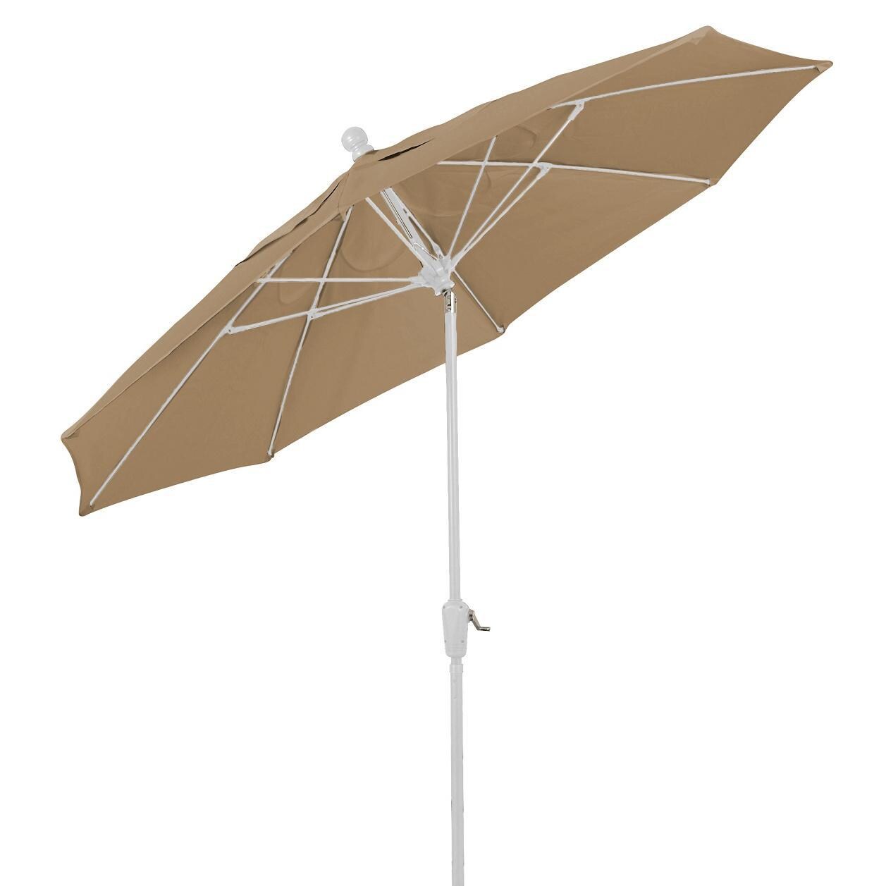 FiberBuilt 9 Ft. Aluminum Market Patio Umbrella W/ Crank Lift & Tilt - White Pole / Beige Olefin