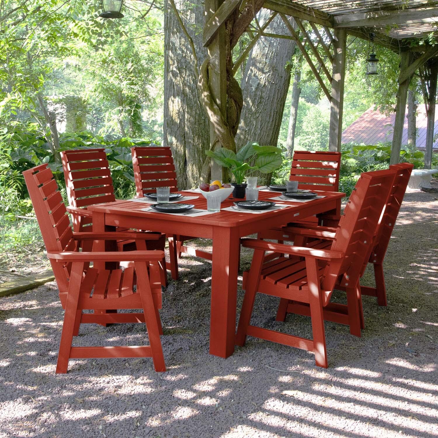 Elm Pointe 7 Pc Recycled Plastic Rectangular Dining Set in Rustic Red by Lakeview Outdoor Designs