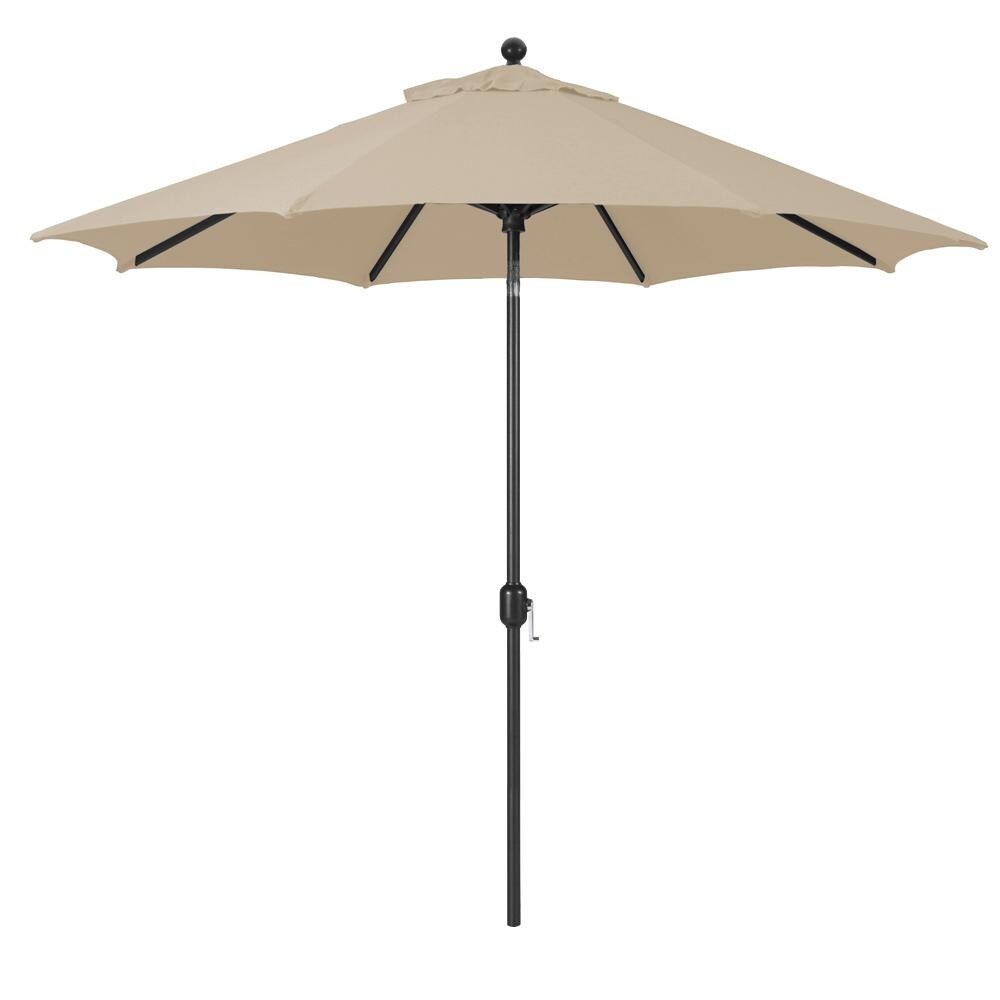Galtech 9 Ft. Octagonal Aluminum Patio Market Umbrella W/ Crank Lift And Deluxe Auto Tilt - Black Frame W/ Sunbrella Canvas Antique Beige Canopy