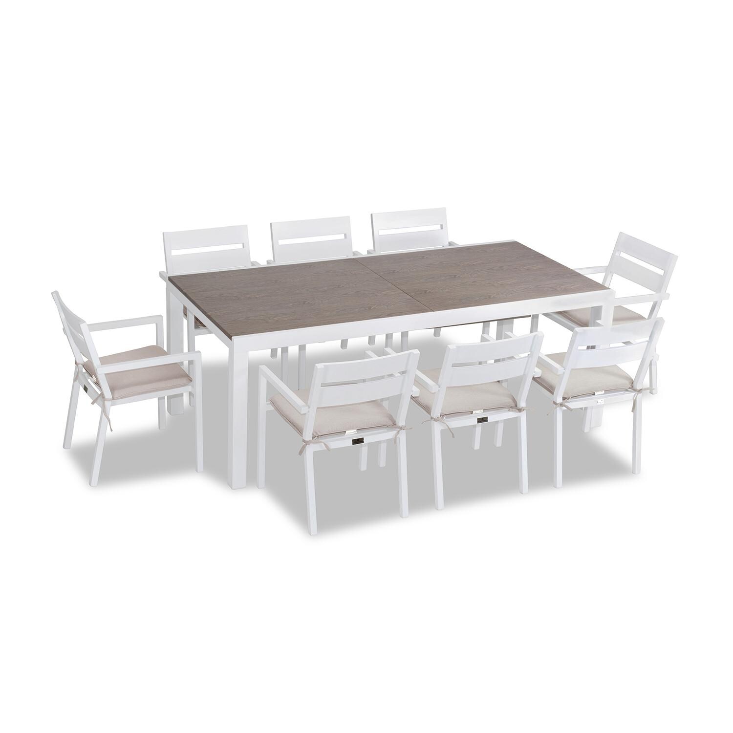 Calm Bay 9 Pc Extendable Dining Set in White/Barnwood/Cast Silver by Lakeview - White Background thumbnail
