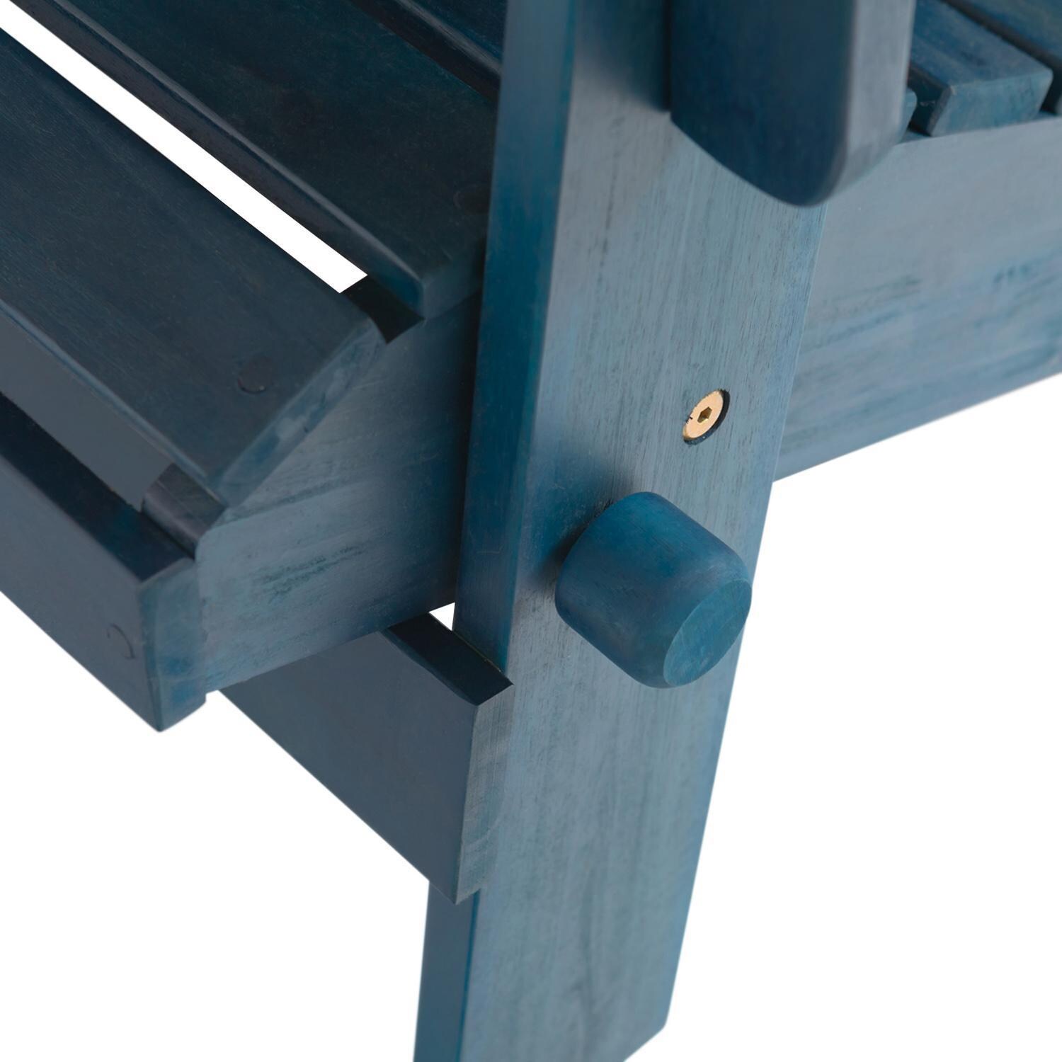 Ultimate Patio Folding Acacia Patio Adirondack Chair W/ Wine Glass Holder - Navy Blue Wash - Locking Pin Detail thumbnail