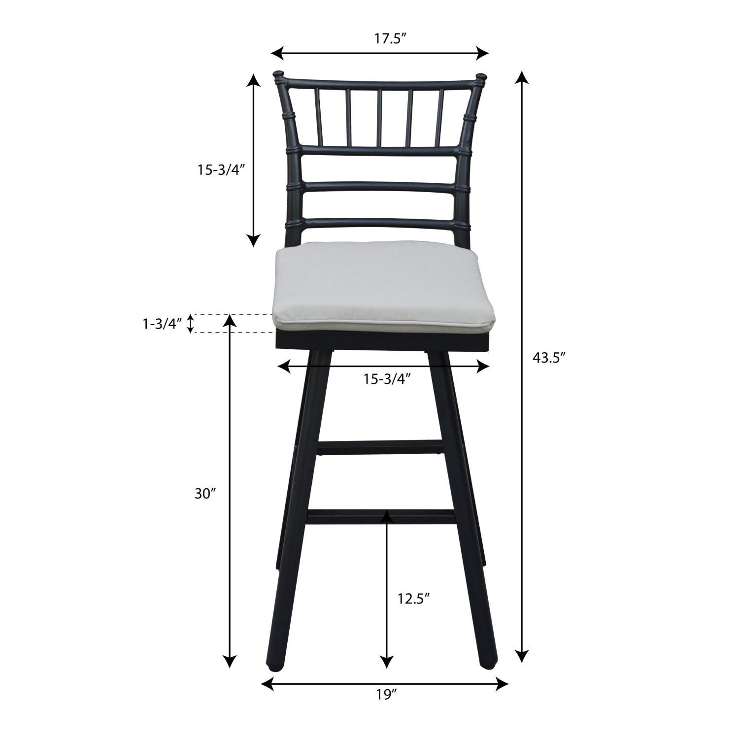 Bella 4 Pc Aluminum Swivel Bar Height Bar Stool Set in Beige/Dark Brown by Darlee - Dimensional thumbnail