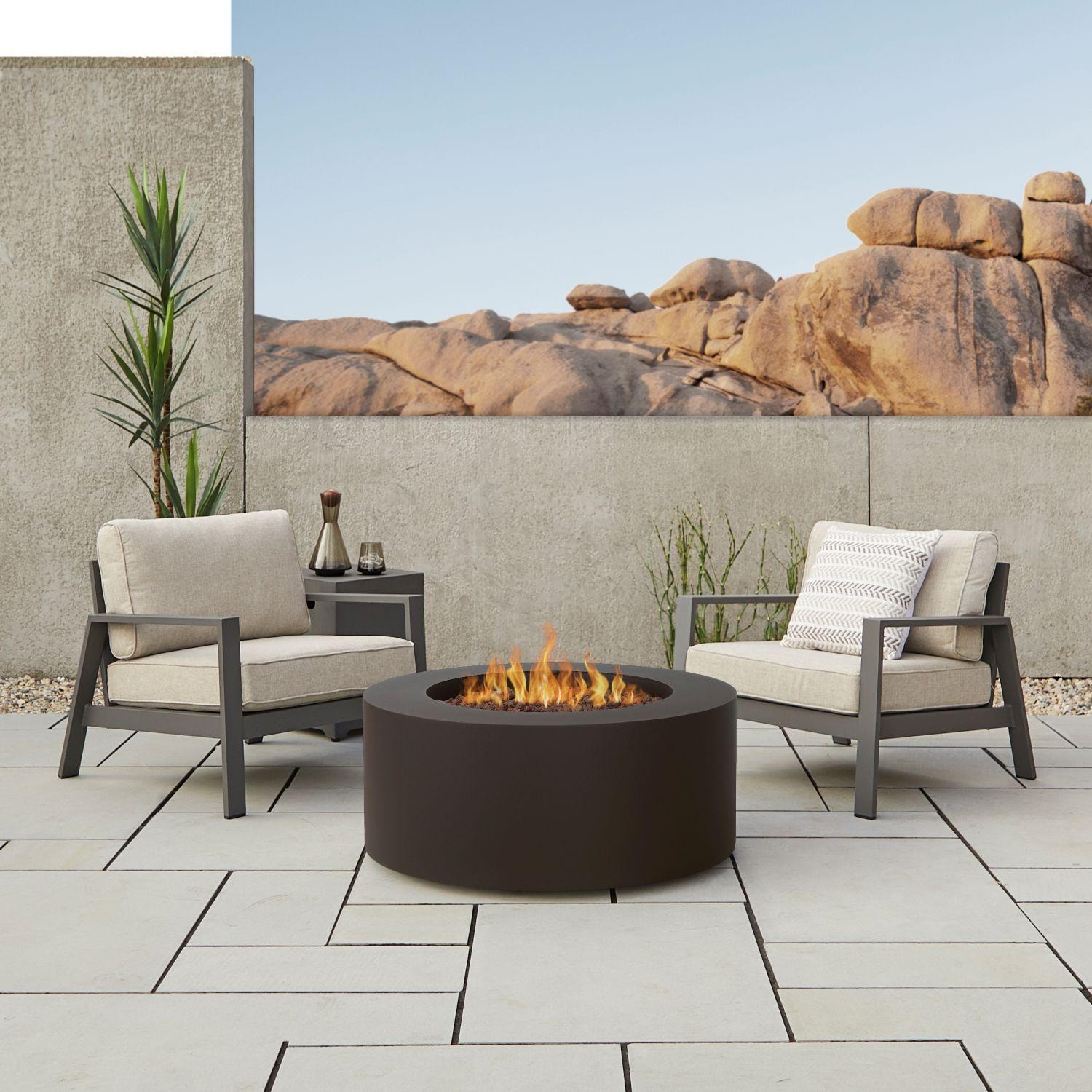 Elysian 4 Pc Steel/Aluminum Fire Pit Seating Set W/ 36-in Fire Pit & Two Club Chairs in Dark Bronze by Lakeview Outdoor Designs thumbnail
