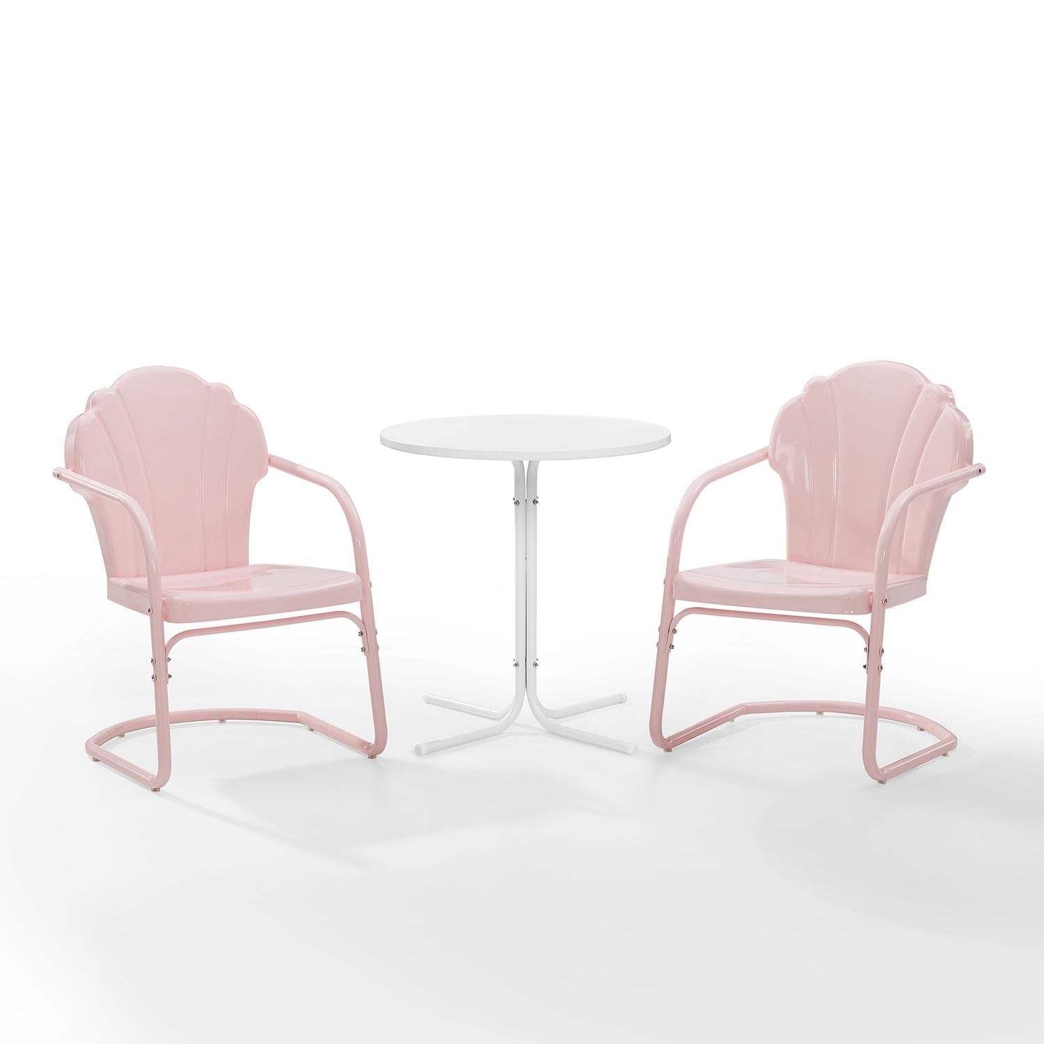 Ultimate Patio UP-32243PI 3Pc Retro Outdoor Bistro Set in Pastel Pink - Angled Inward - White Background thumbnail