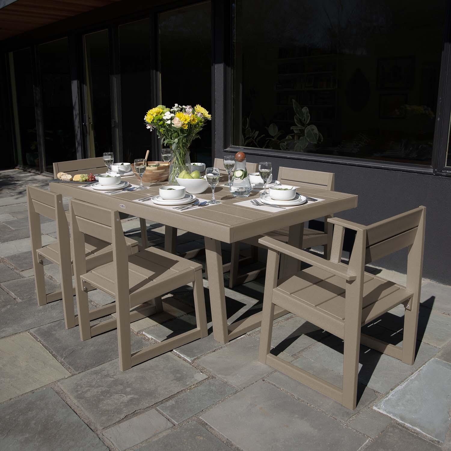 Hazel Cove 7 Pc Recycled Plastic Dining Set in Cabana Tan by Lakeview Outdoor Designs