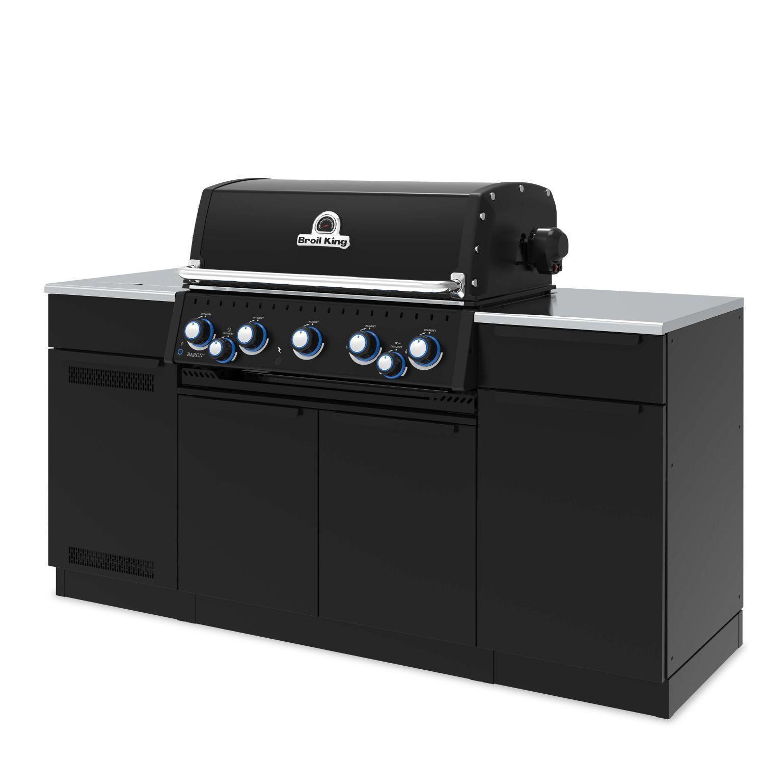 Broil King 876847 Baron 590i Shadow 5 Burner Natural Gas Grill Center w/ Rotisserie & Side Burner - Sider Burner Lid Down - Angled Left - White Background thumbnail