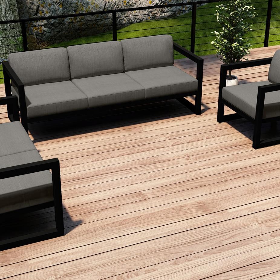 Misty Cove 3 Pc Aluminum Seating Set w/ Sofa in Black/Canvas Charcoal by Lakeview Outdoor Designs