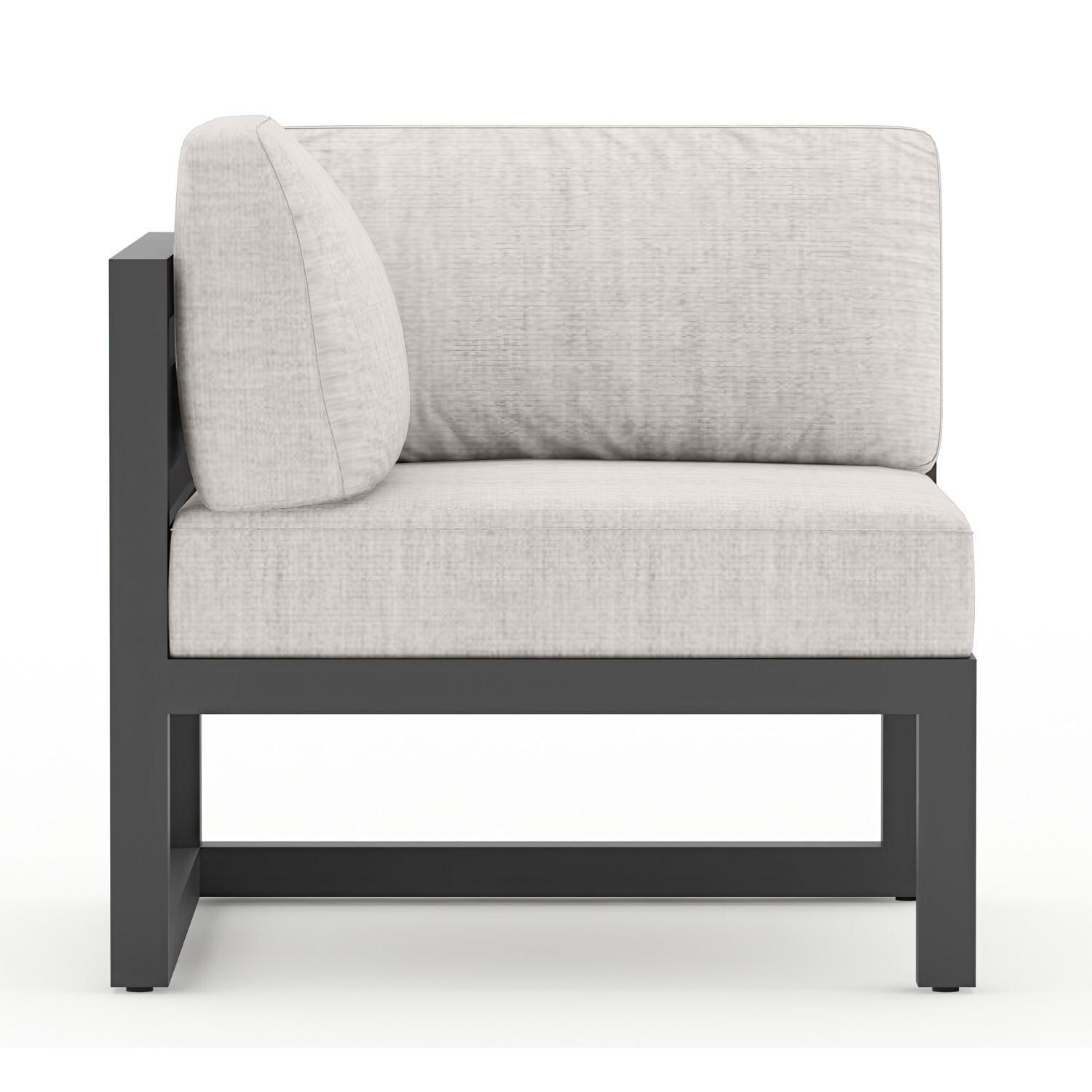 Lakeview MSTYCV-SL-SET212-CS Misty Cove 7 Pc Aluminum Sectional Set in Slate w/Chat Table & Cast Silver Cushions by Lakeview Outdoor Designs - Left Section with Cushion - White Background thumbnail