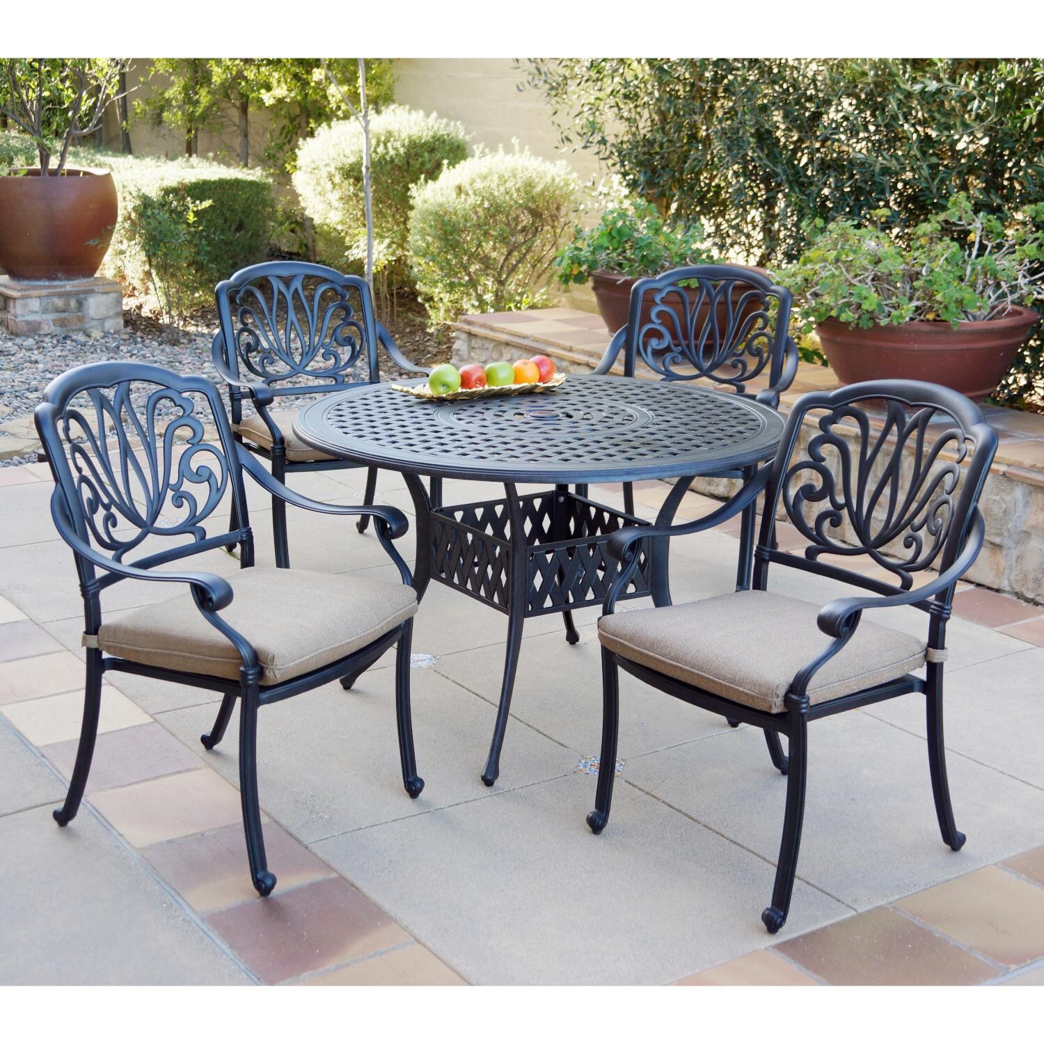 Darlee DL707-5PC-AC29C 5 Piece Cast Aluminum Patio Dining Set W/ 48 Inch Round Table - Lifestyle thumbnail