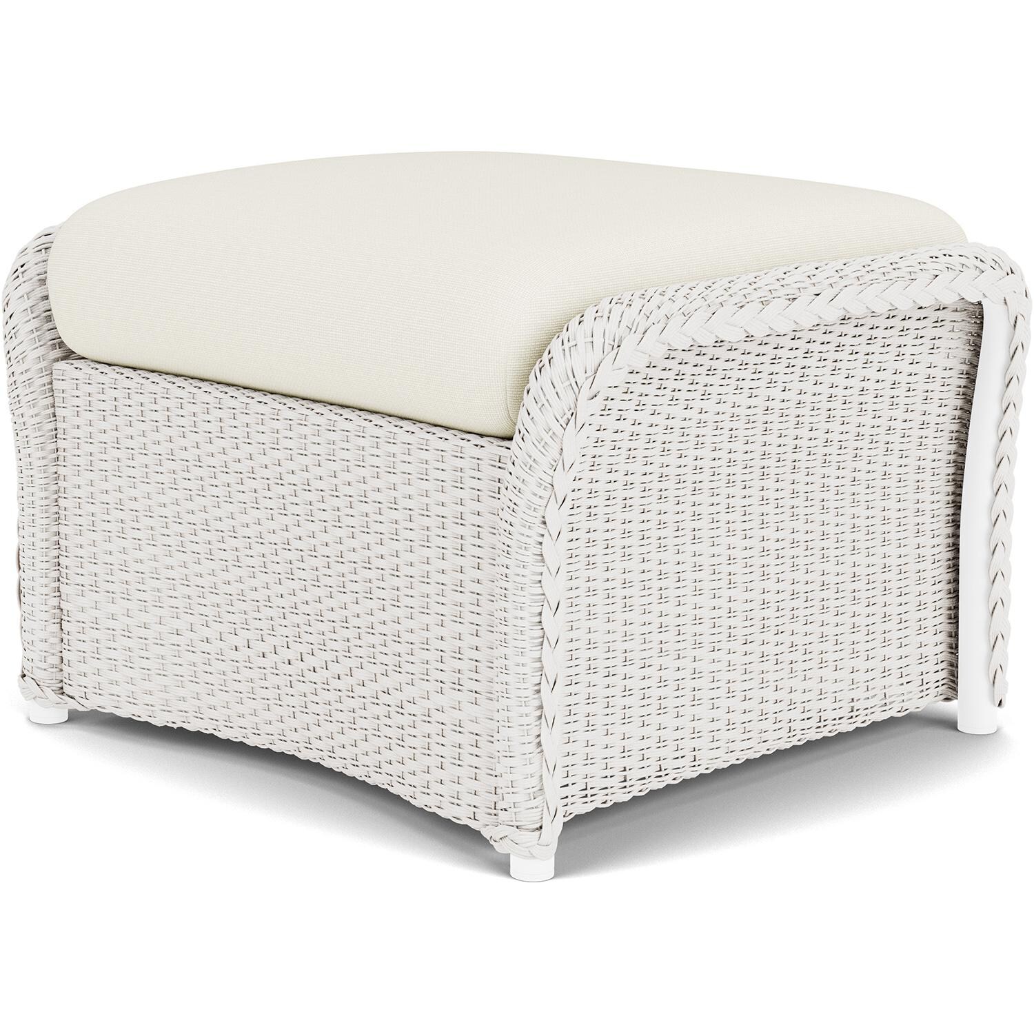 Lloyd Flanders Weekend Retreat Woven Ottoman in White Finish W/ Sailcloth Salt Fabric - Back Right thumbnail