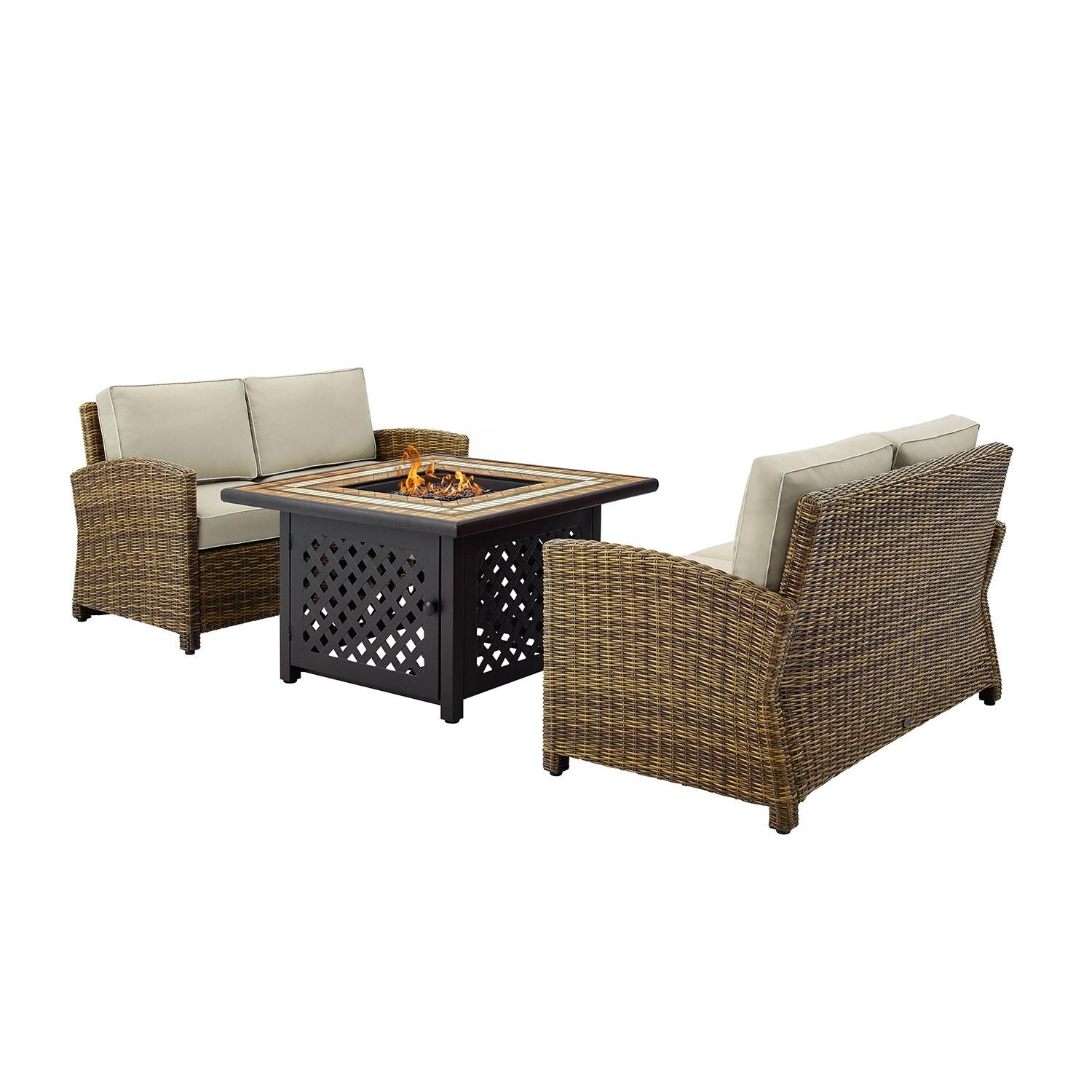 Ultimate Patio UP-92397-SA 3Pc Wicker Outdoor Loveseat Set in Sand - Rear - White Background thumbnail