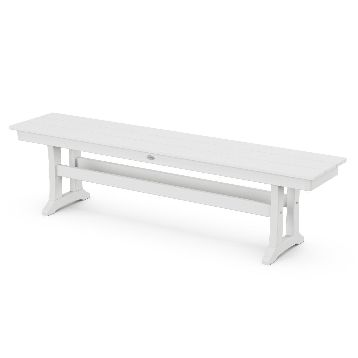POLYWOOD PL36-T1L1WH Farmhouse Trestle 65-Inch Bench - White thumbnail