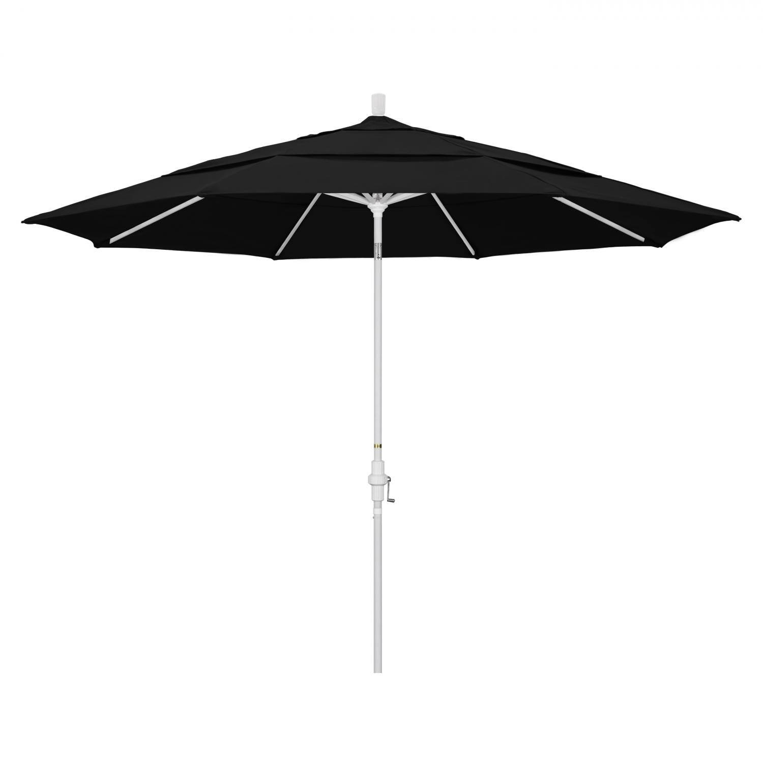 California Umbrella 11 Ft Octagonal Aluminum Collar Tilt Patio Umbrella W/ Crank Lift & Aluminum Ribs - Matted White Frame / Sunbrella Canvas Black Canopy thumbnail