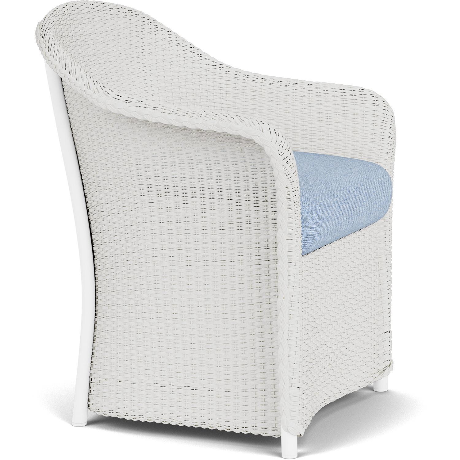 Lloyd Flanders Weekend Retreat Dining Armchair in Matte White Finish W/ Demo Skyway Fabric - Angled thumbnail